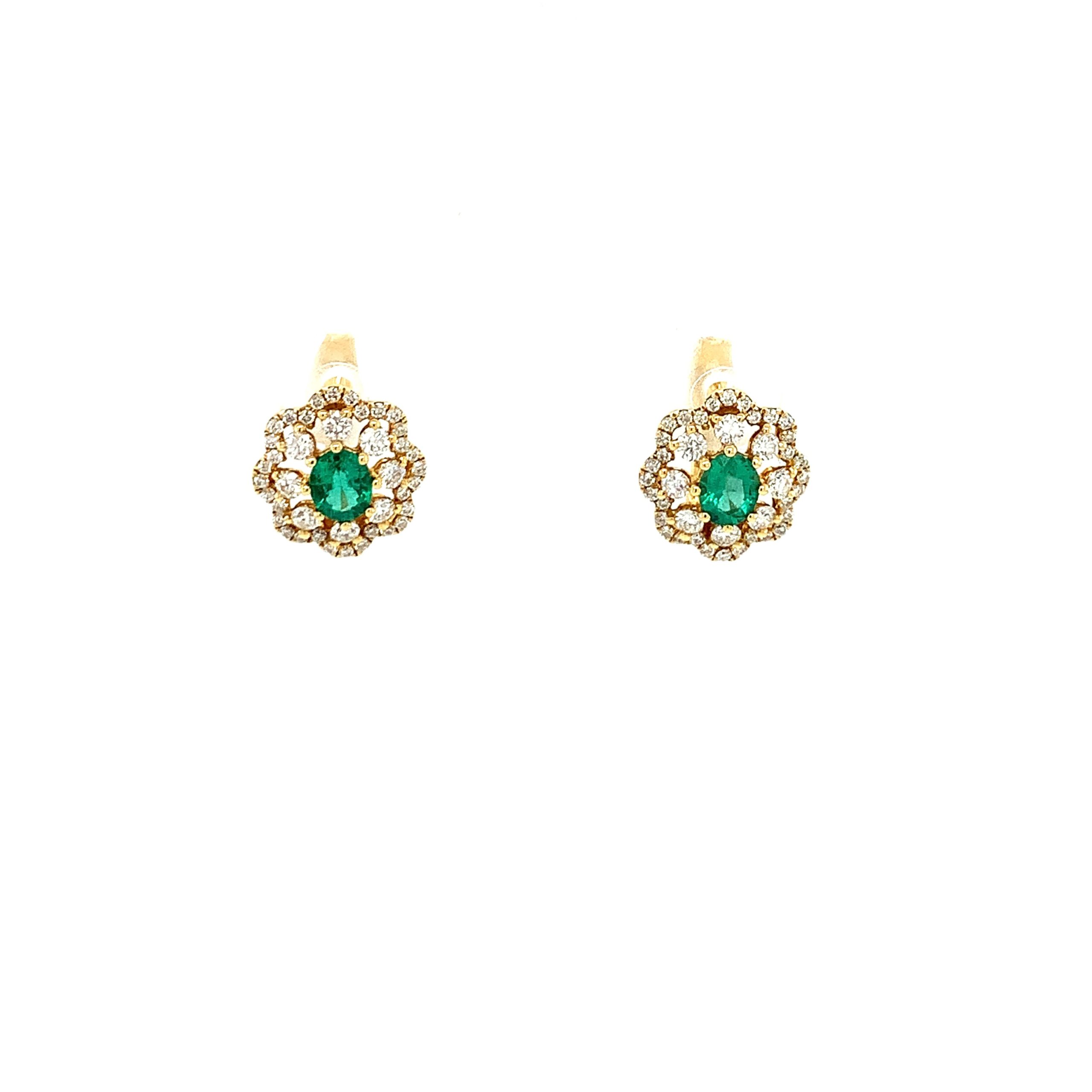 Yellow Gold Emerald Huggies
