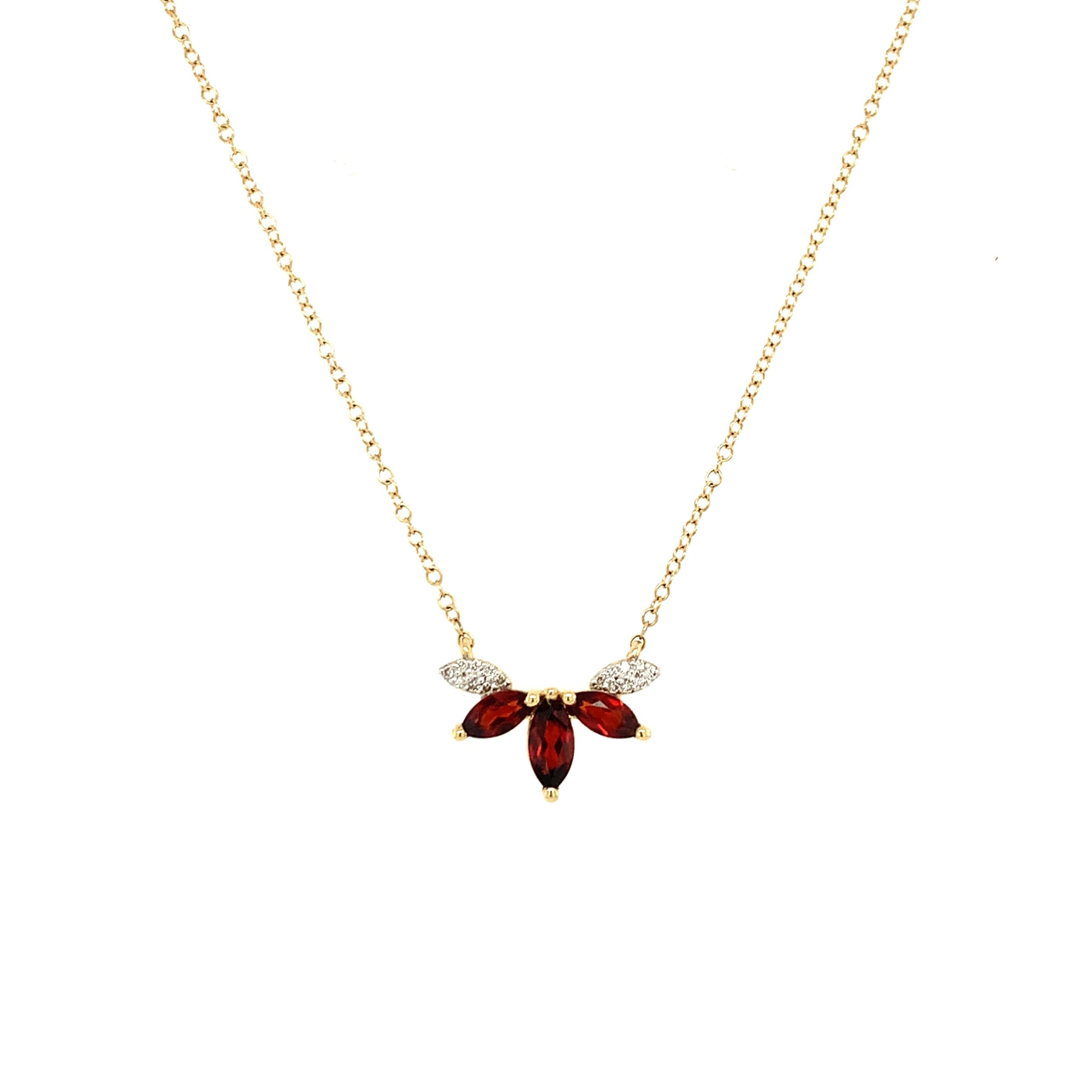 Yellow Gold Garnet Leaf Necklace