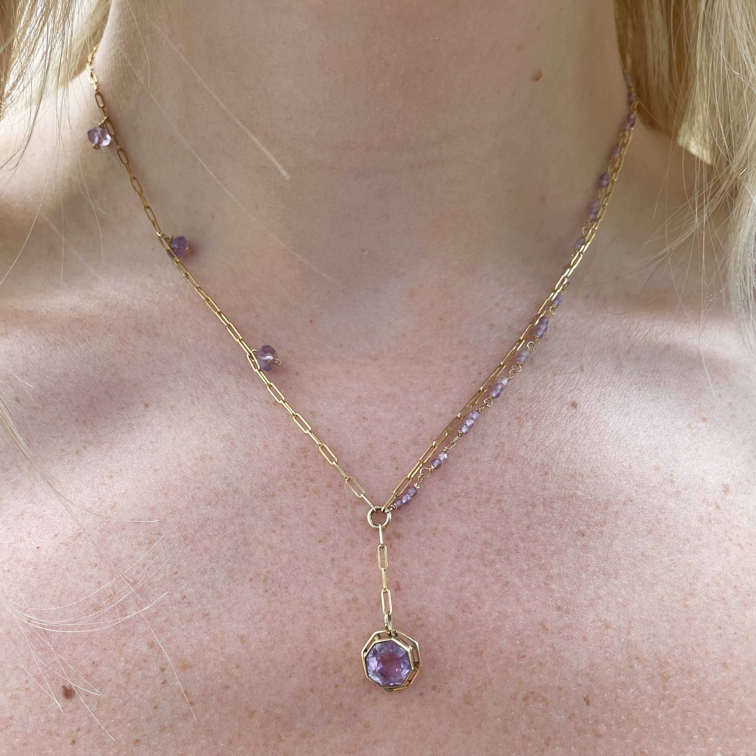 Estate: Yellow Gold Three-Strand Amethyst Necklace