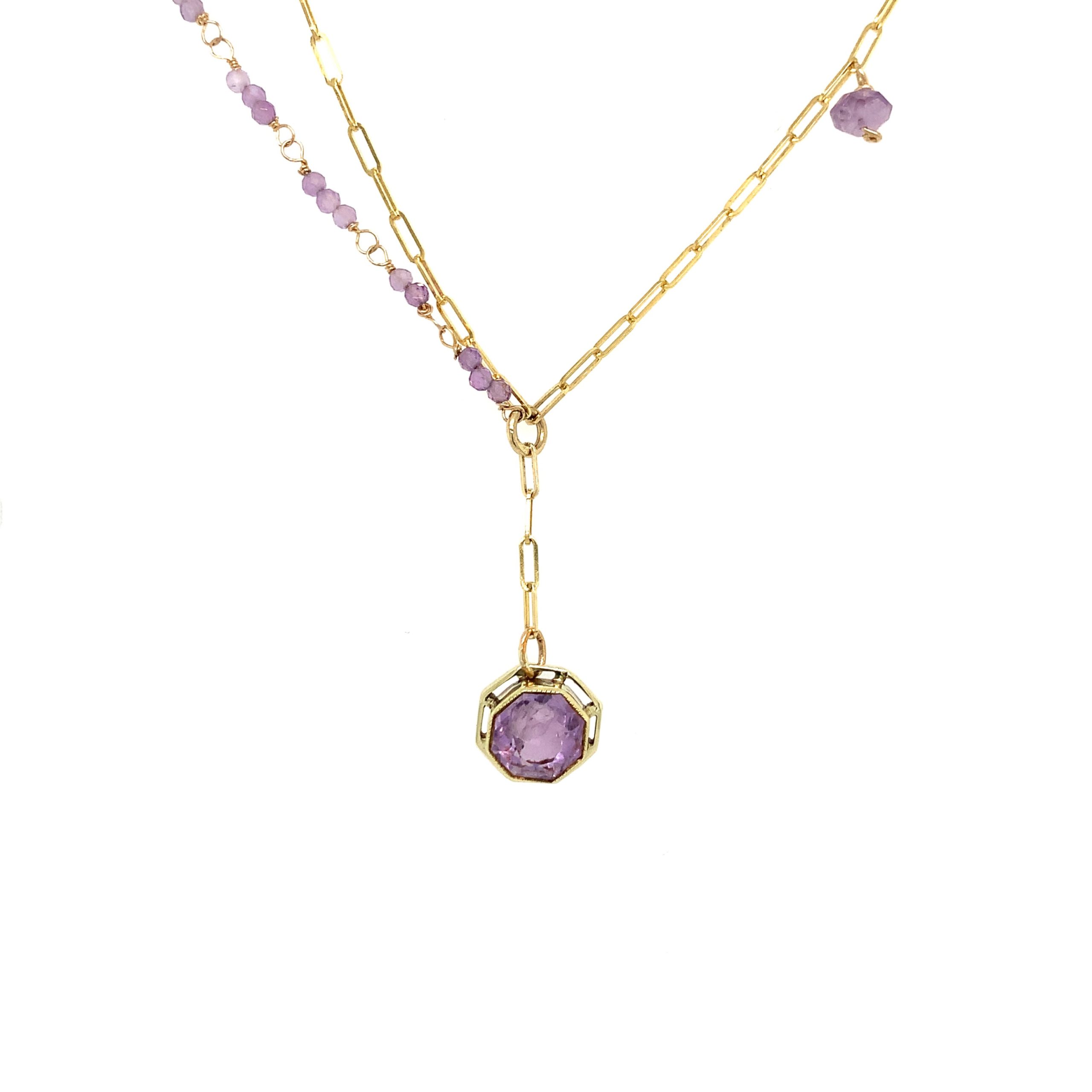 Estate: Yellow Gold Three-Strand Amethyst Necklace