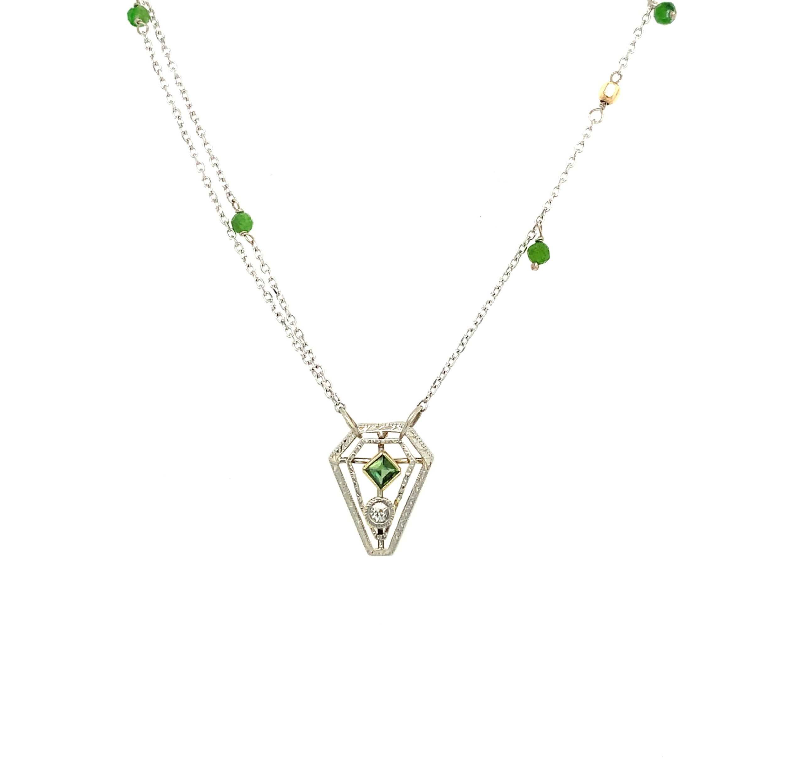 Estate: White Gold Three-Strand Emerald Necklace