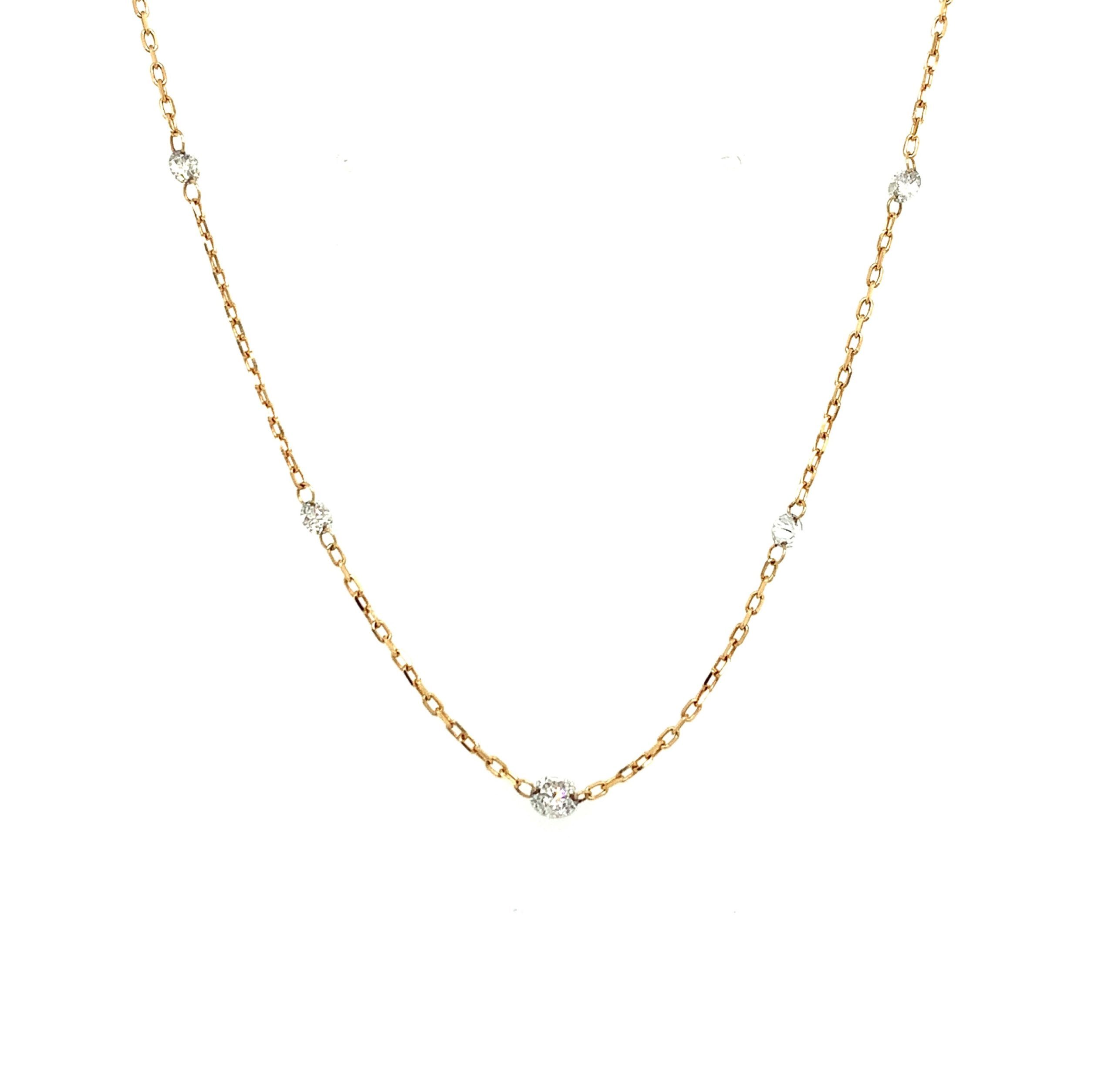 Yellow Gold Floating Diamond Station Necklace