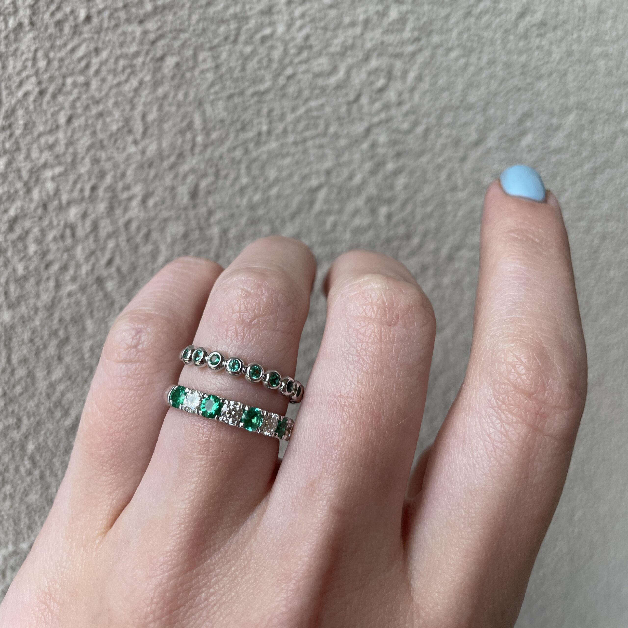 White Gold Emerald and Diamond Stackable Ring