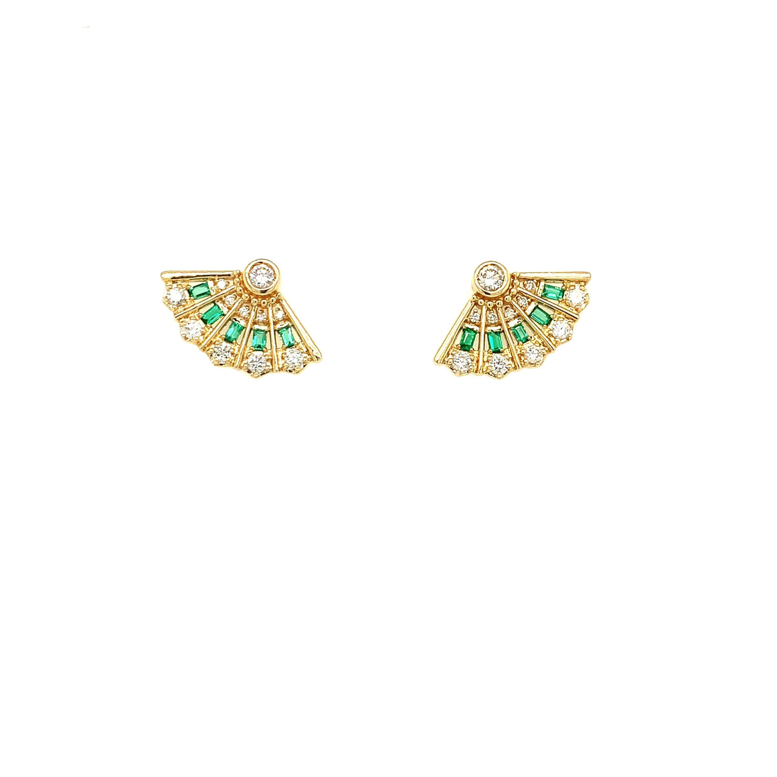 Yellow Gold Emerald Fan Earrings