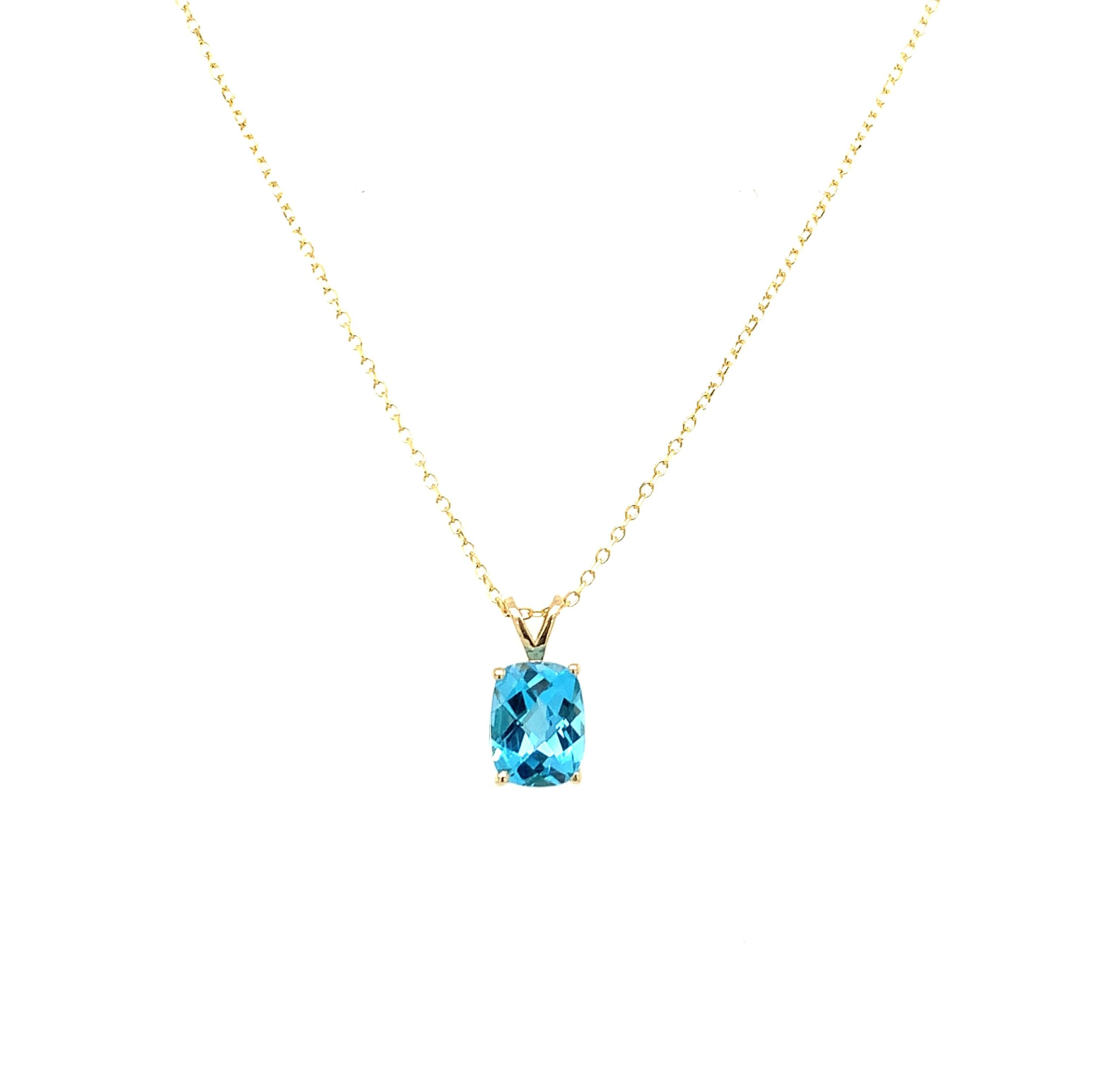 Yellow Gold Blue Topaz Necklace