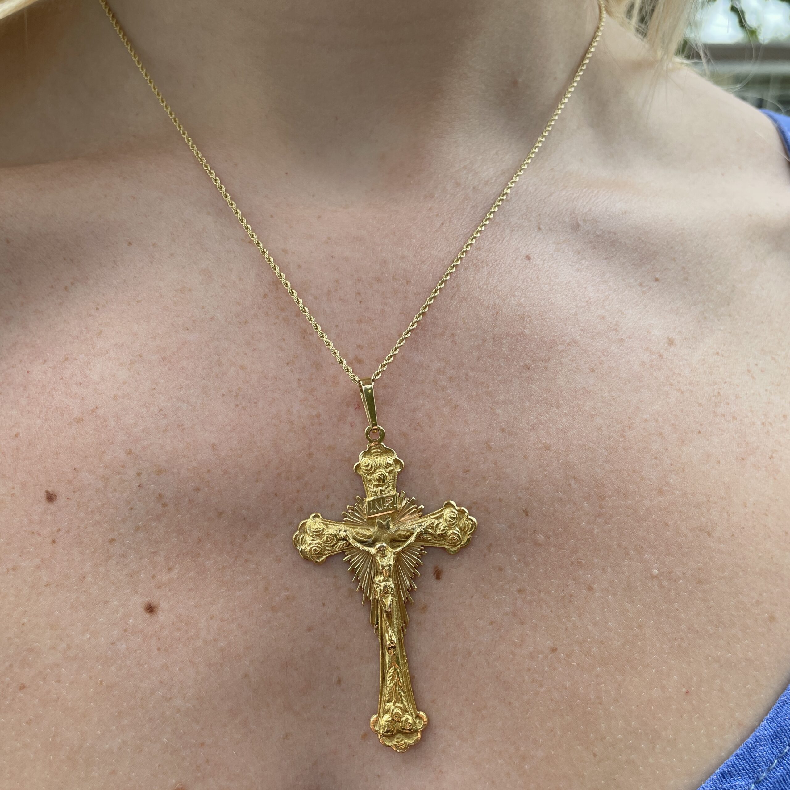 Estate: Yellow Gold Crucifix Necklace