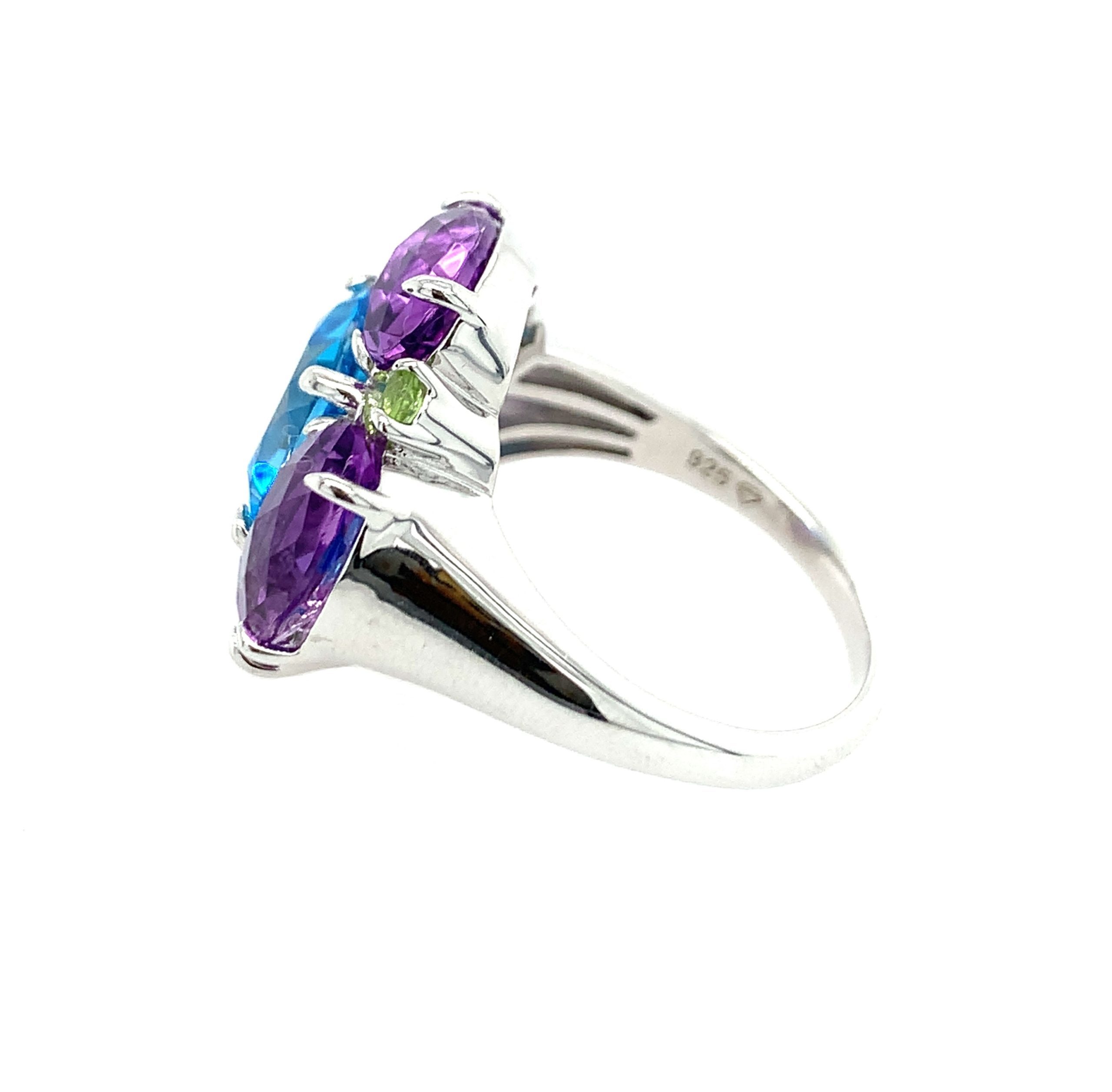 Sterling Silver Multi-Color Stone Ring
