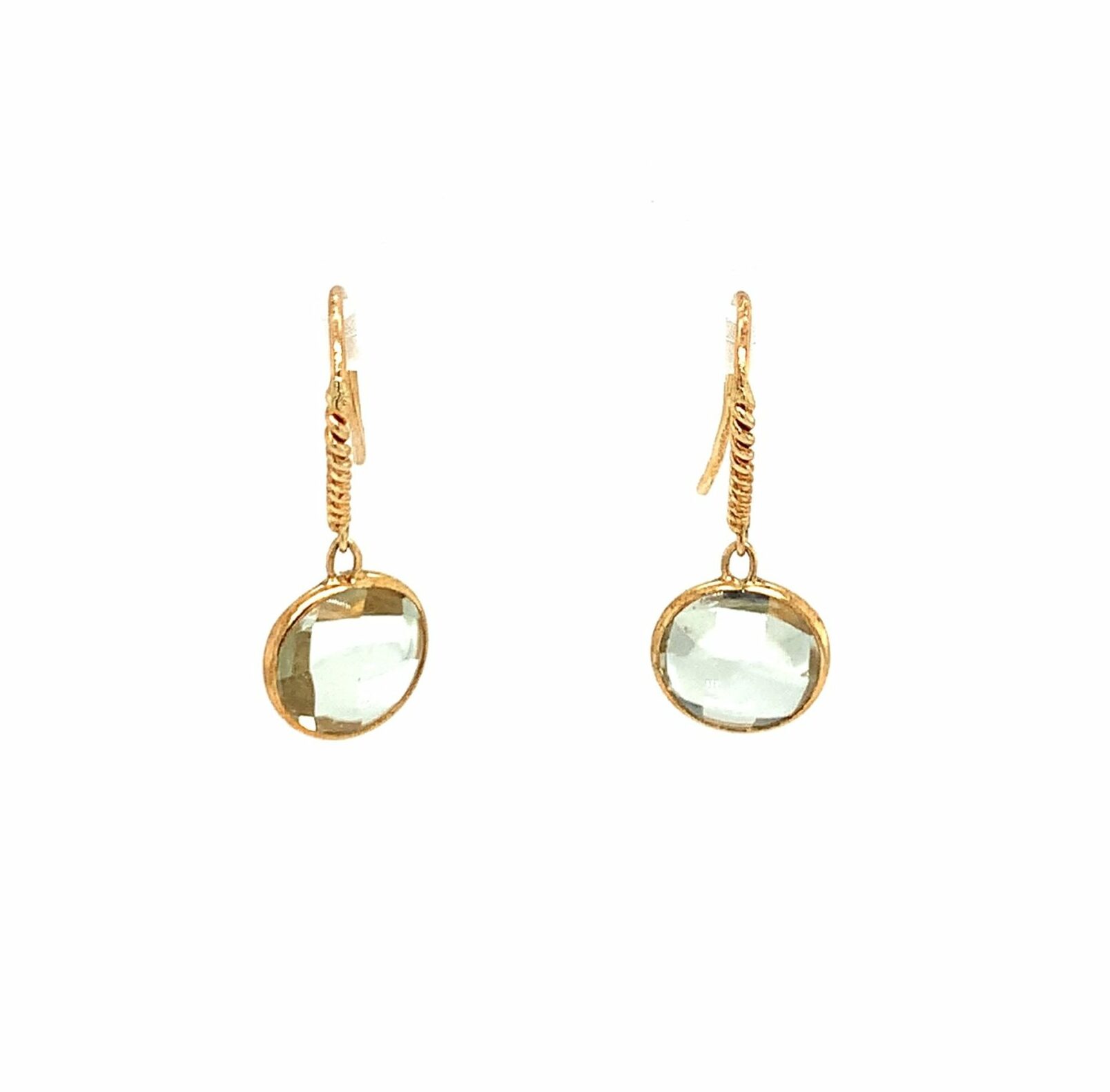 Yellow Gold Green Amethyst Earrings