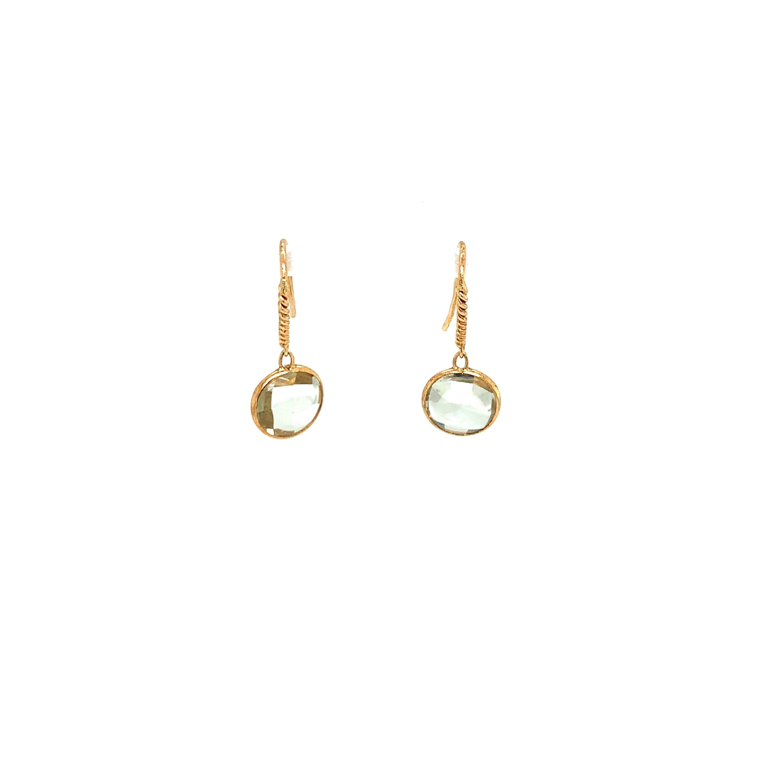 Yellow Gold Green Amethyst Earrings