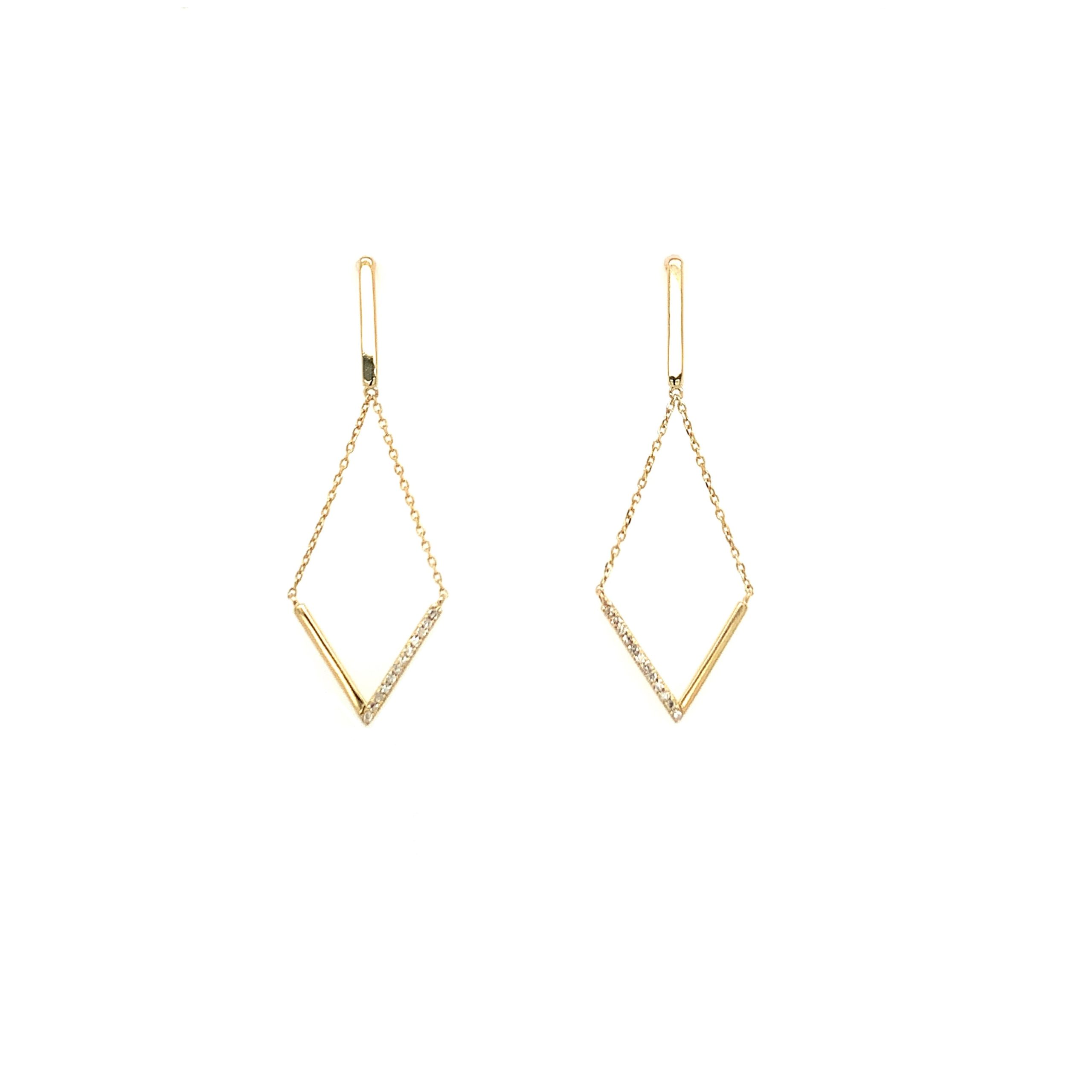 Yellow Gold Diamond Triangle Earrings