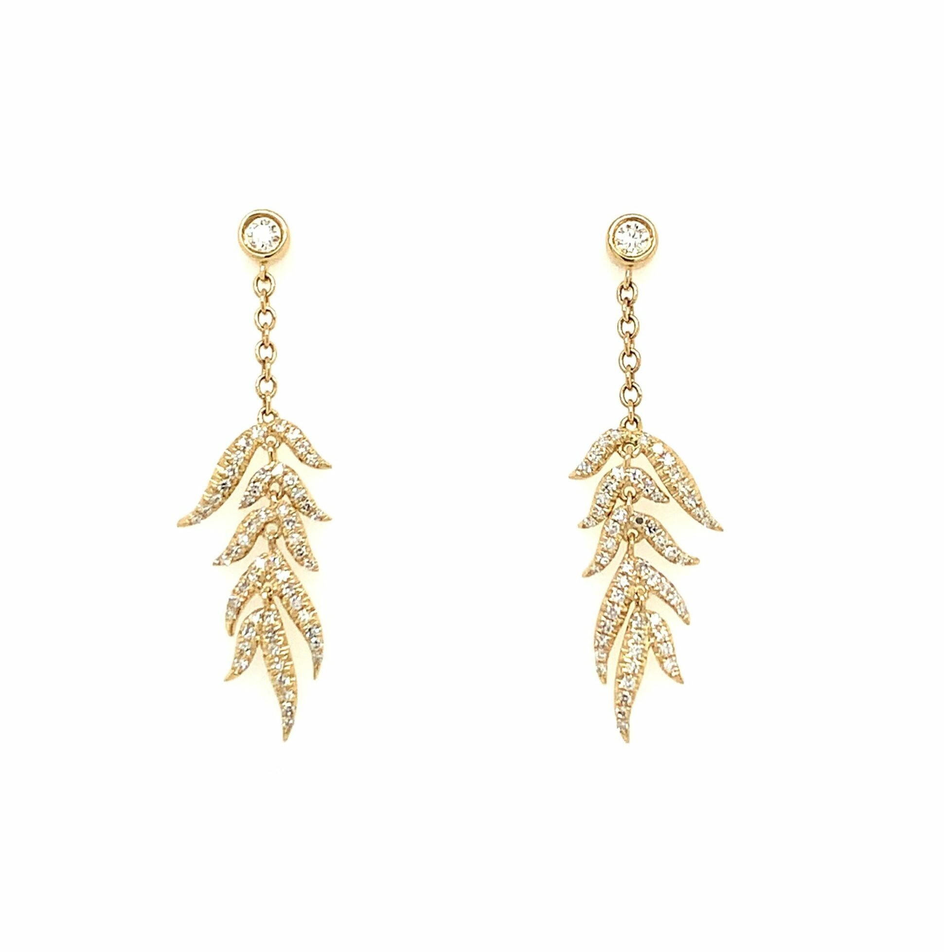 Yellow Gold Diamond Feather Earrings