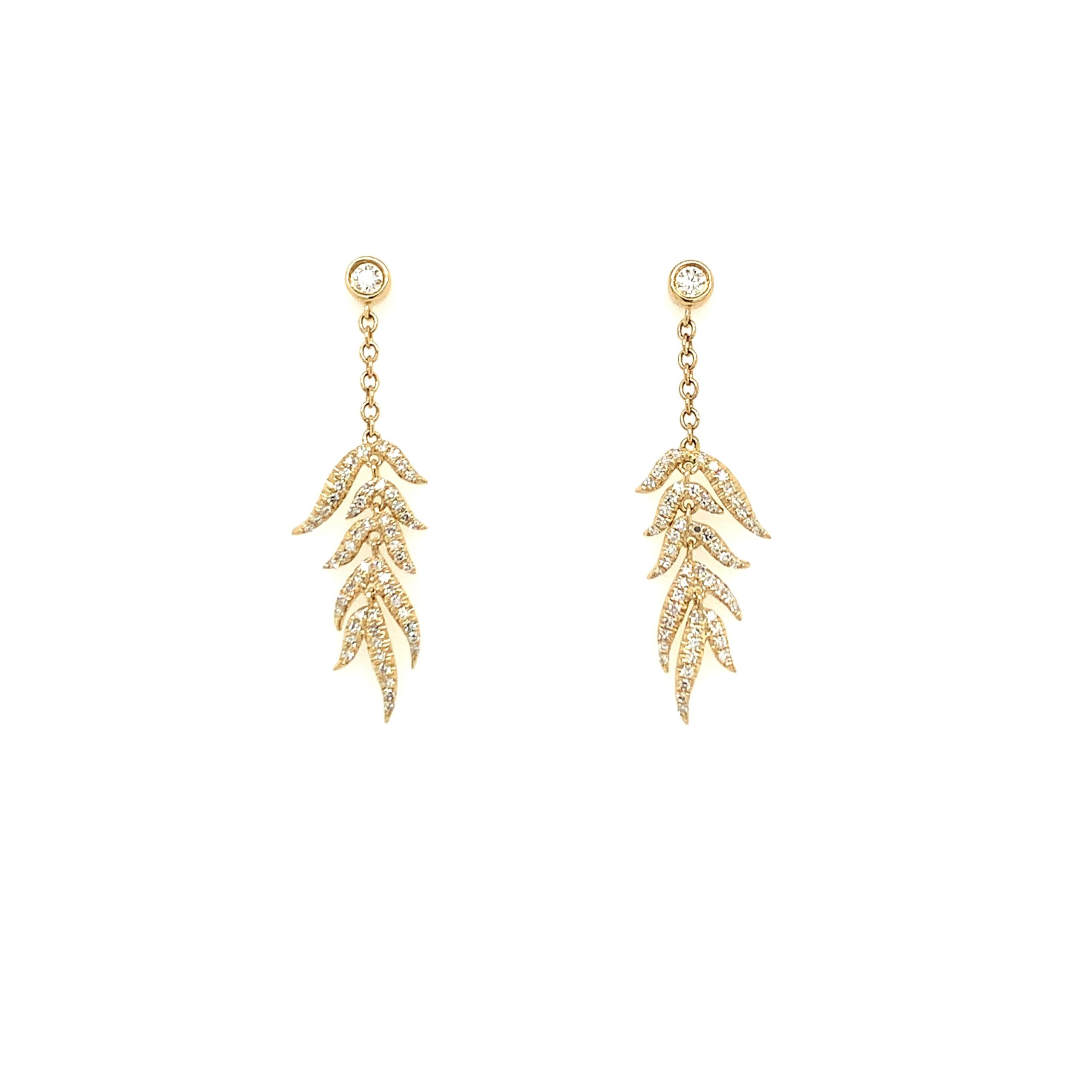 Yellow Gold Diamond Feather Earrings