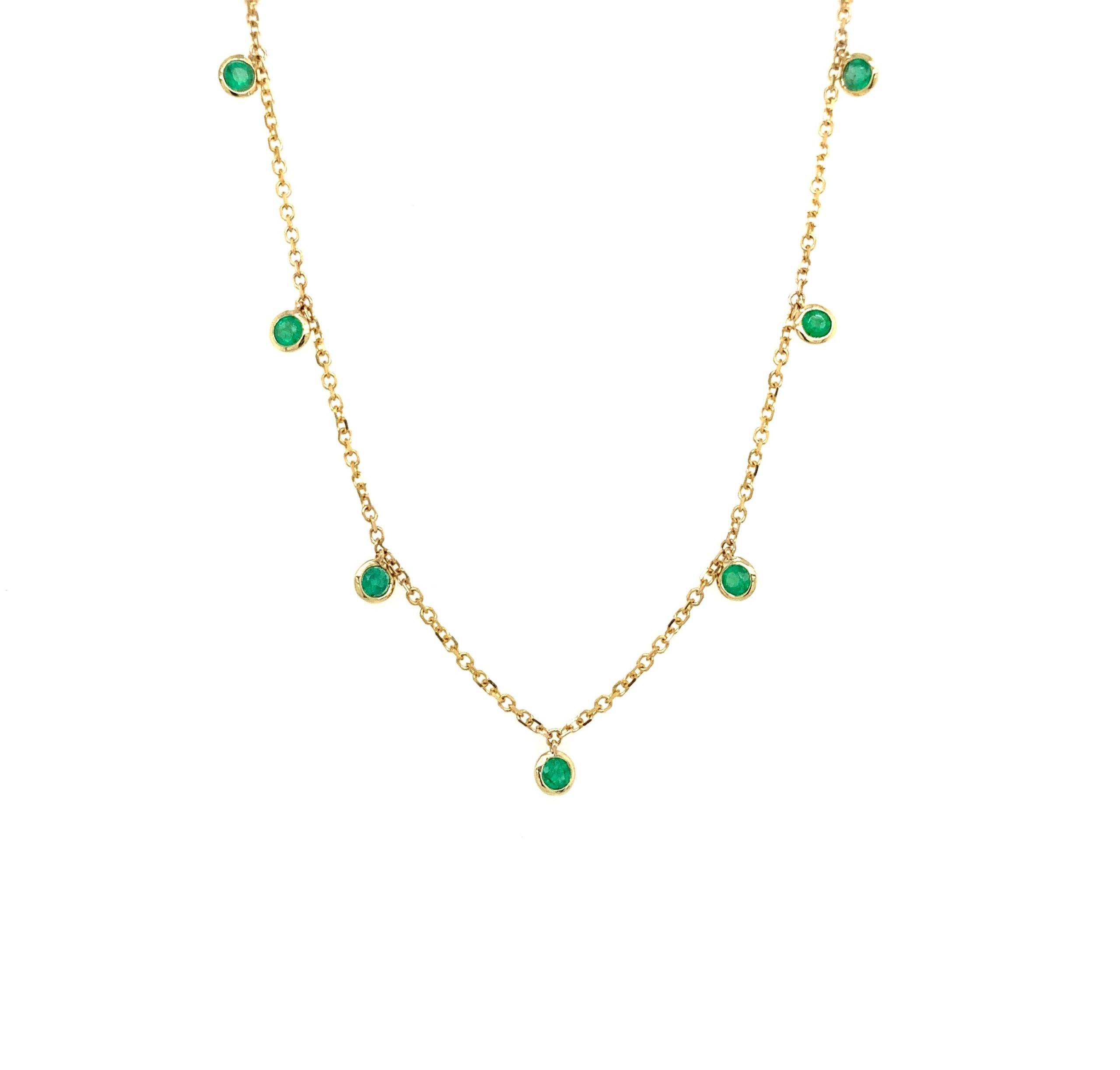 Yellow Gold Emerald Station Necklace