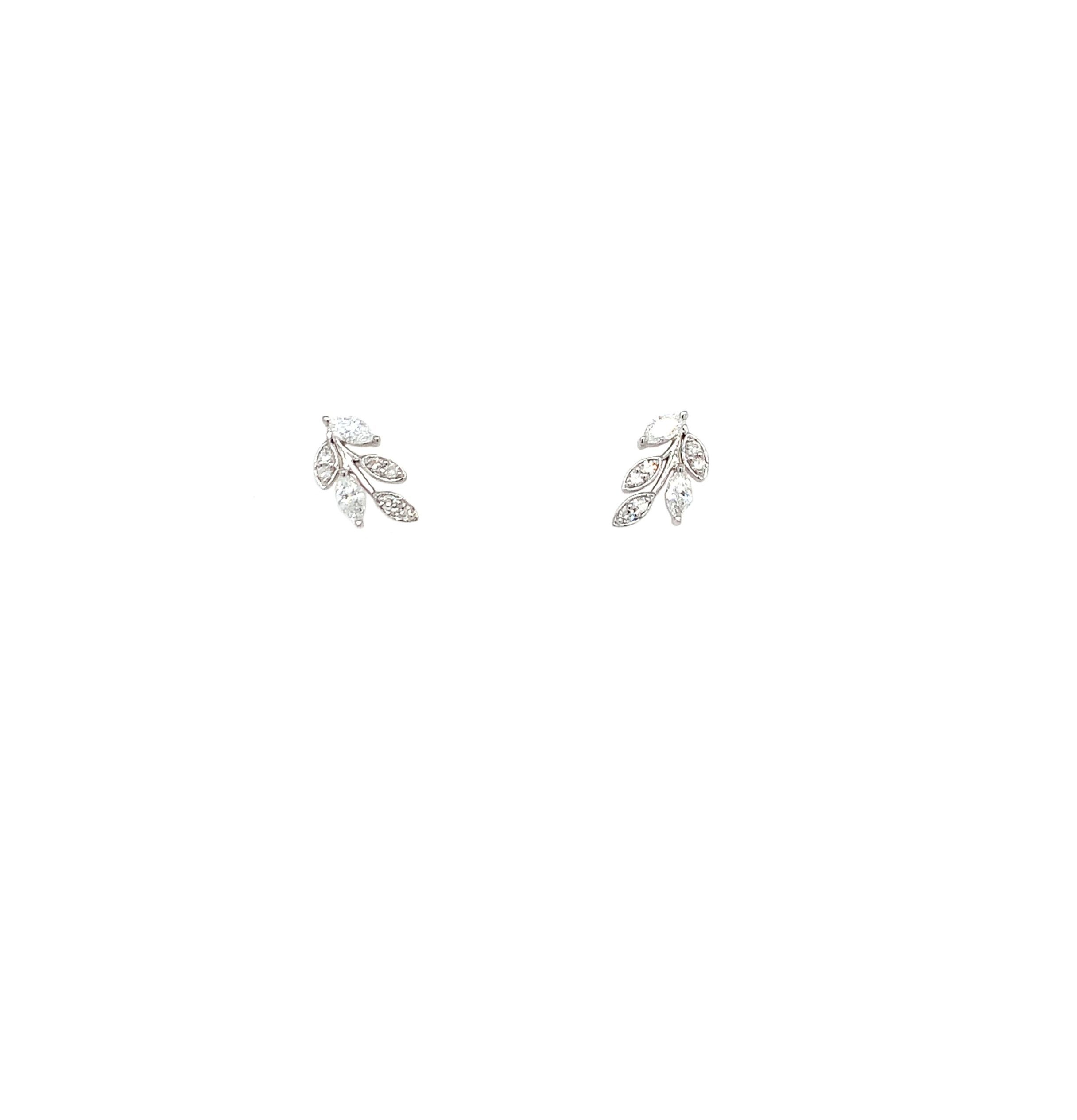 White Gold Diamond Leaf Earrings