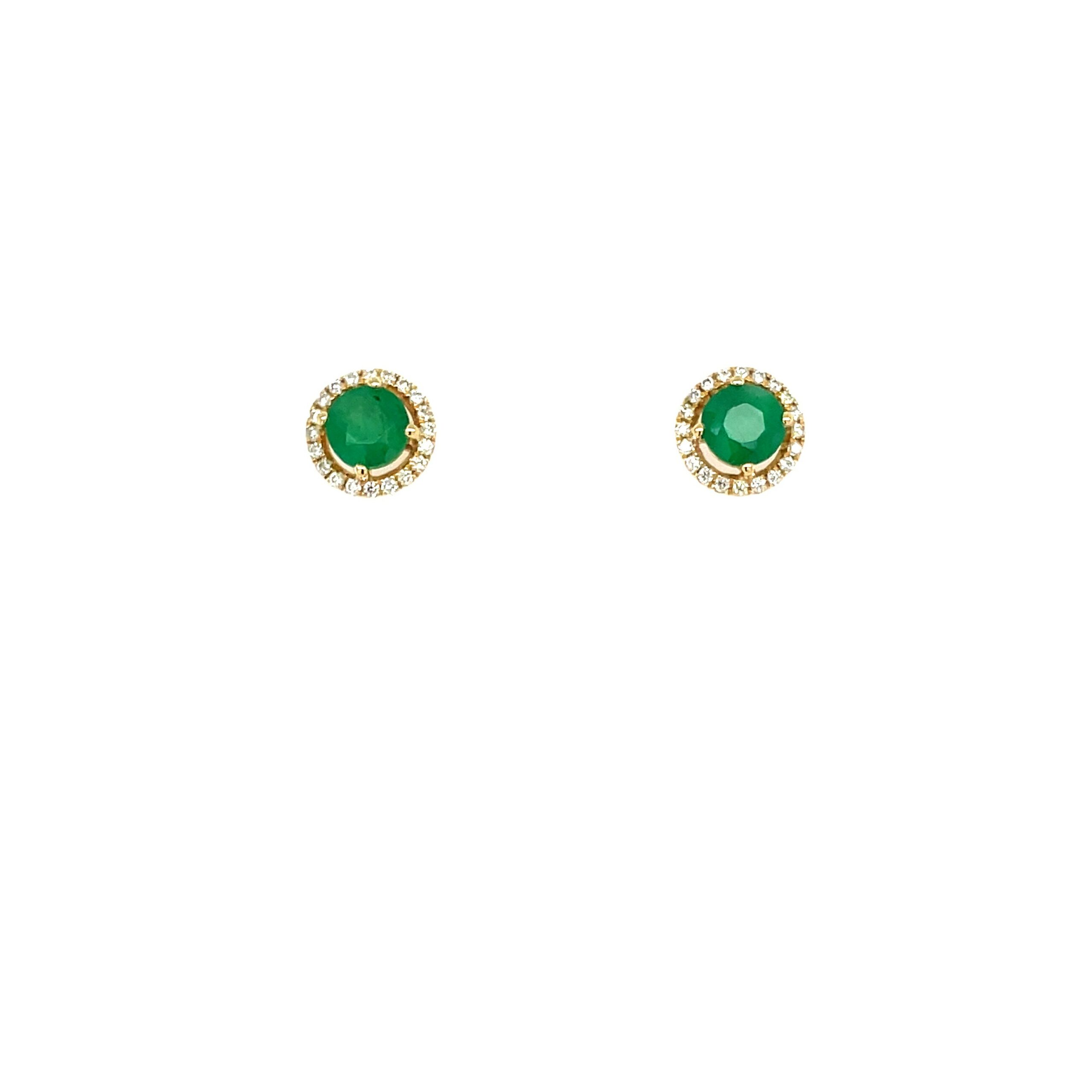 Yellow Gold Emerald Halo Studs