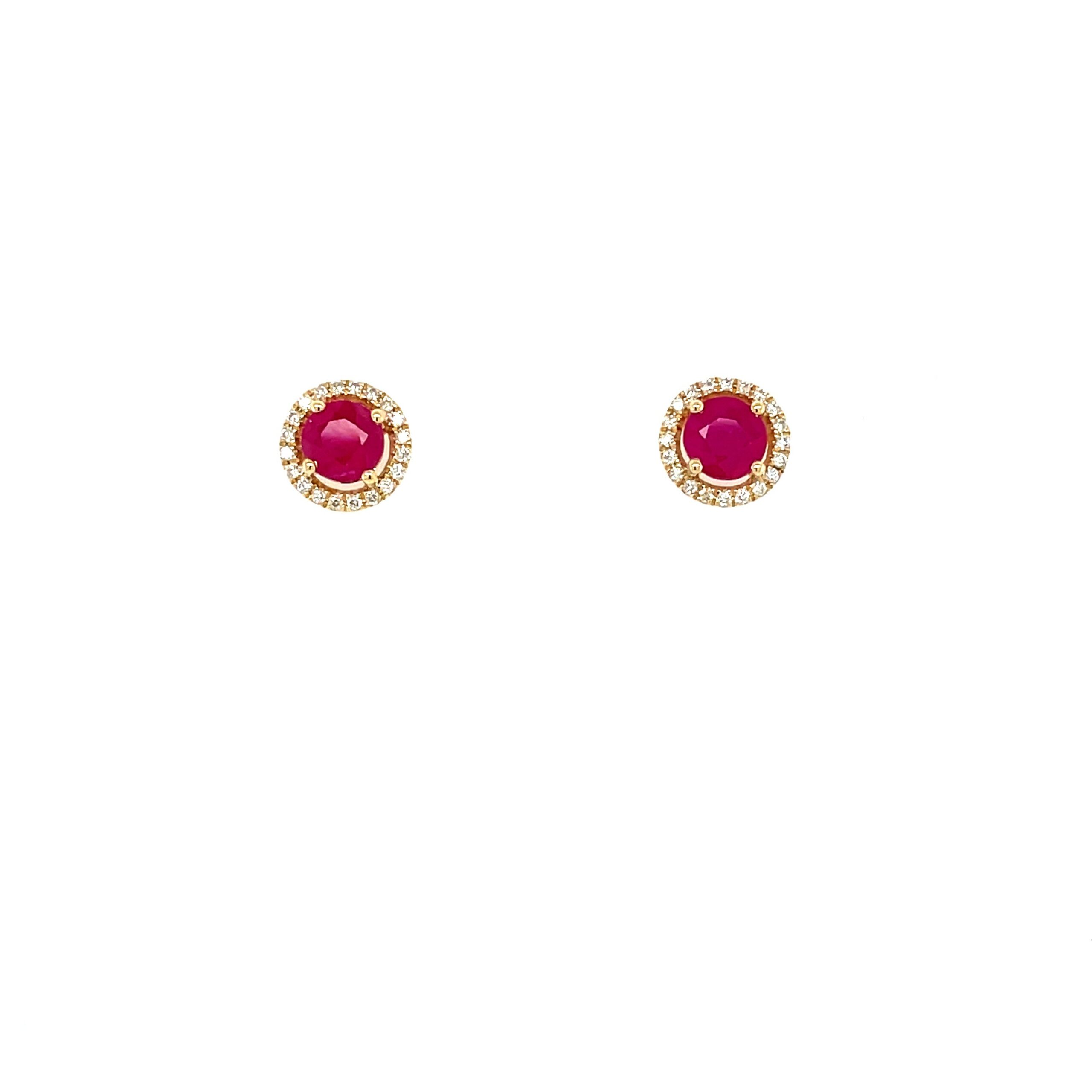 Yellow Gold Ruby Halo Studs