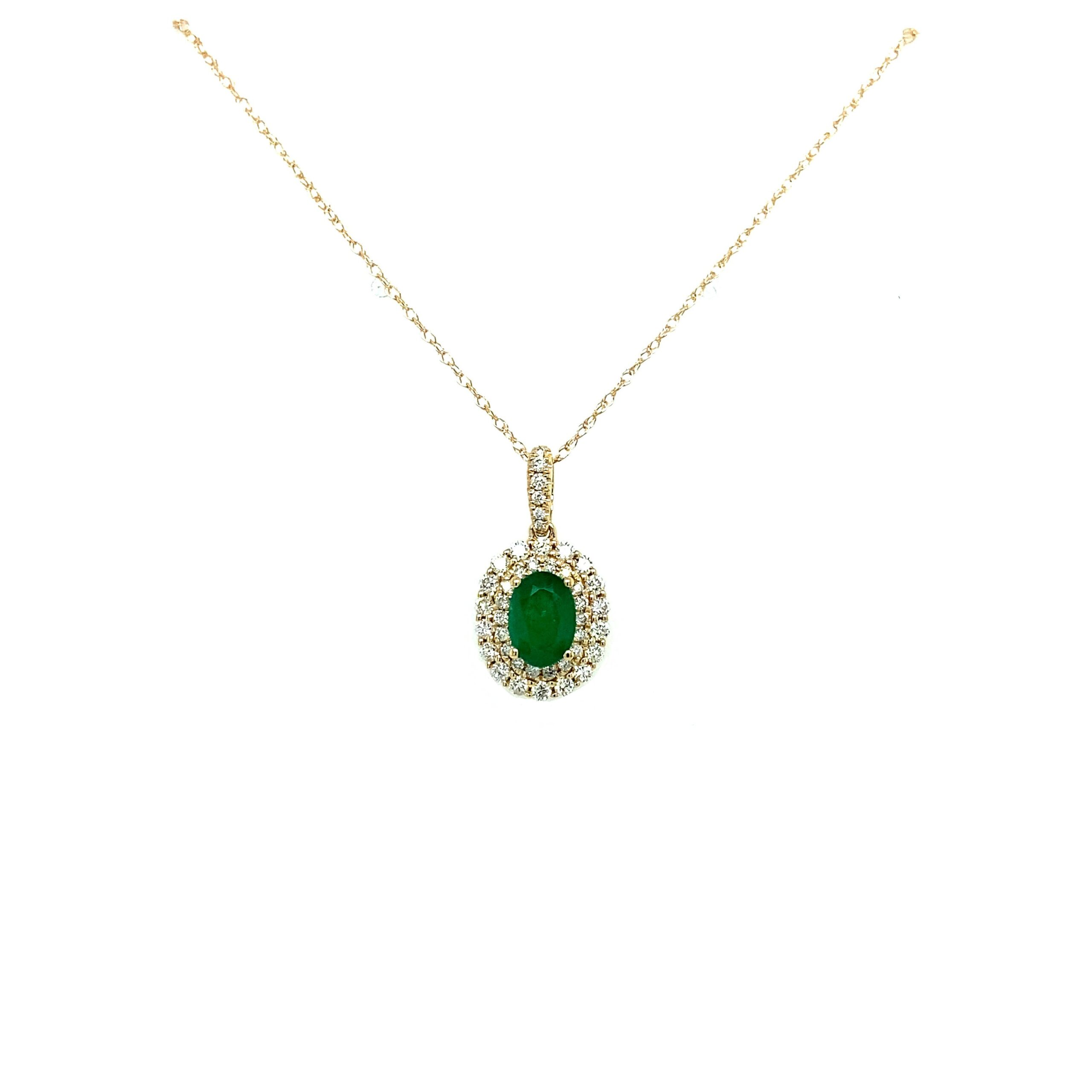 Yellow Gold Oval Emerald Necklace