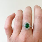 White Gold Double Halo Emerald Ring