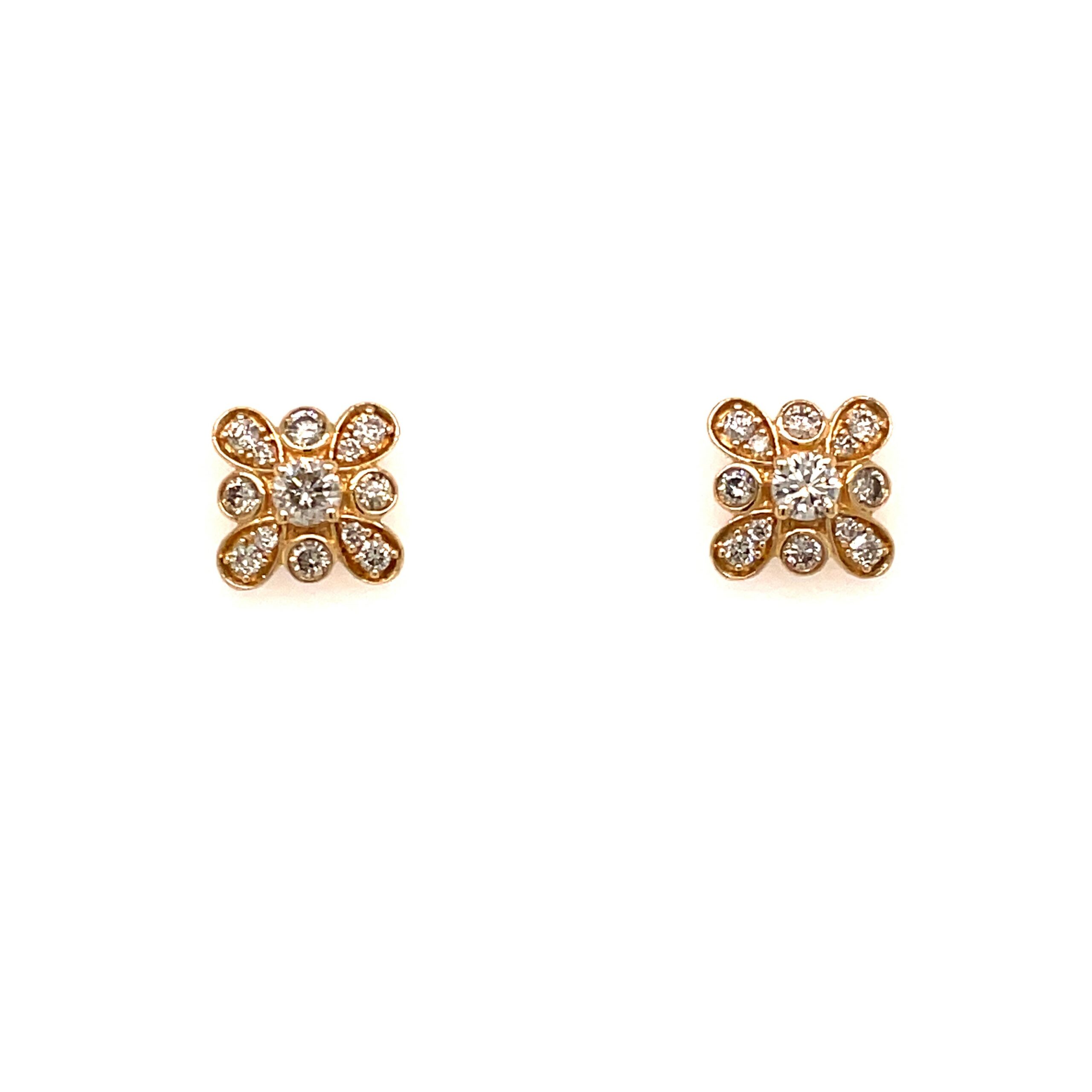 Yellow Gold Diamond Floral Stud Earrings