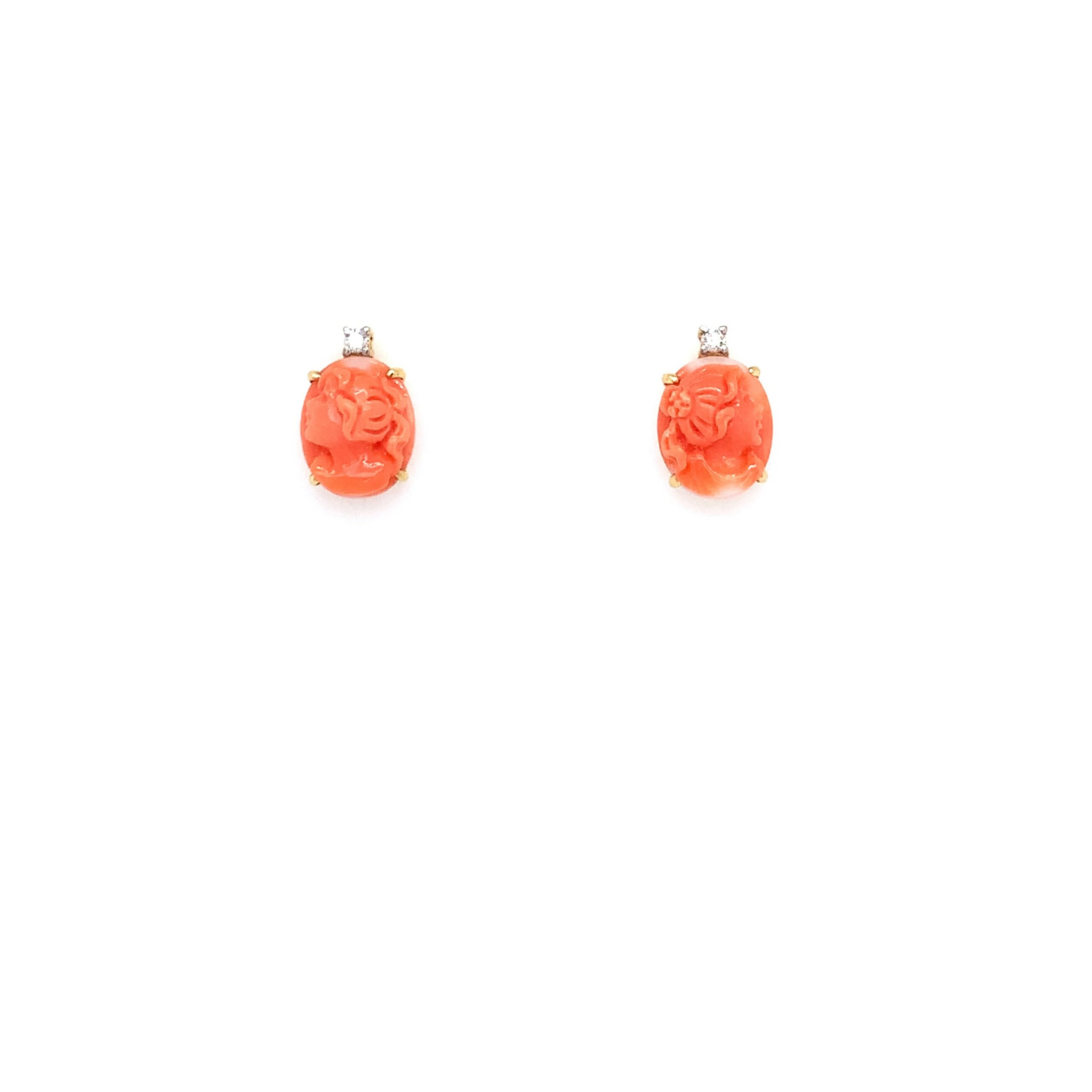 Yellow Gold Coral Cameo Earrings