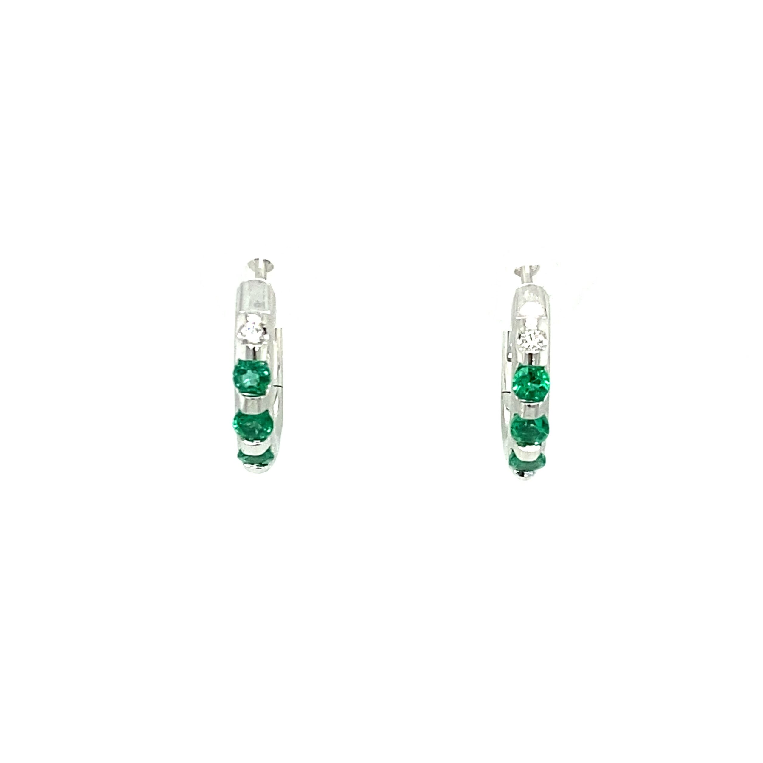 White Gold Emerald Huggies