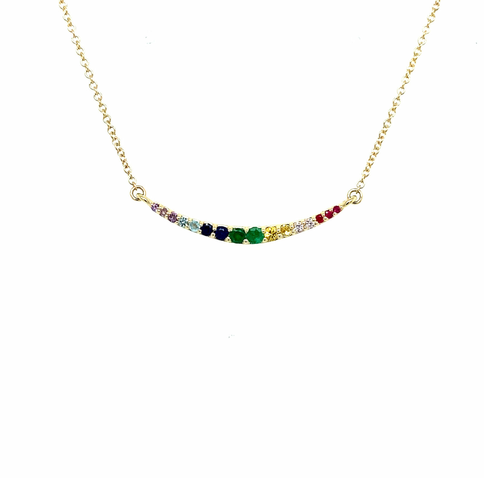 Yellow Gold Multi-Colored Sapphire Bar Necklace