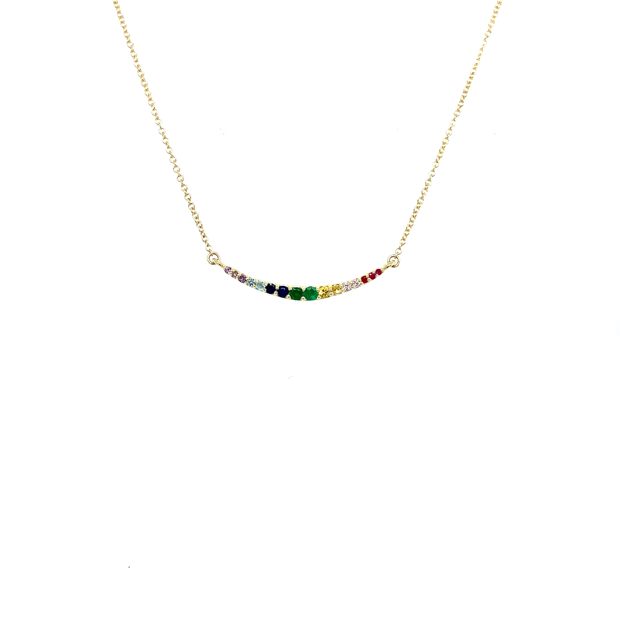 Yellow Gold Multi-Colored Sapphire Bar Necklace