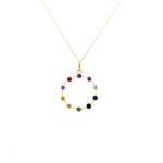 Yellow Gold Multi-Colored Halo Necklace