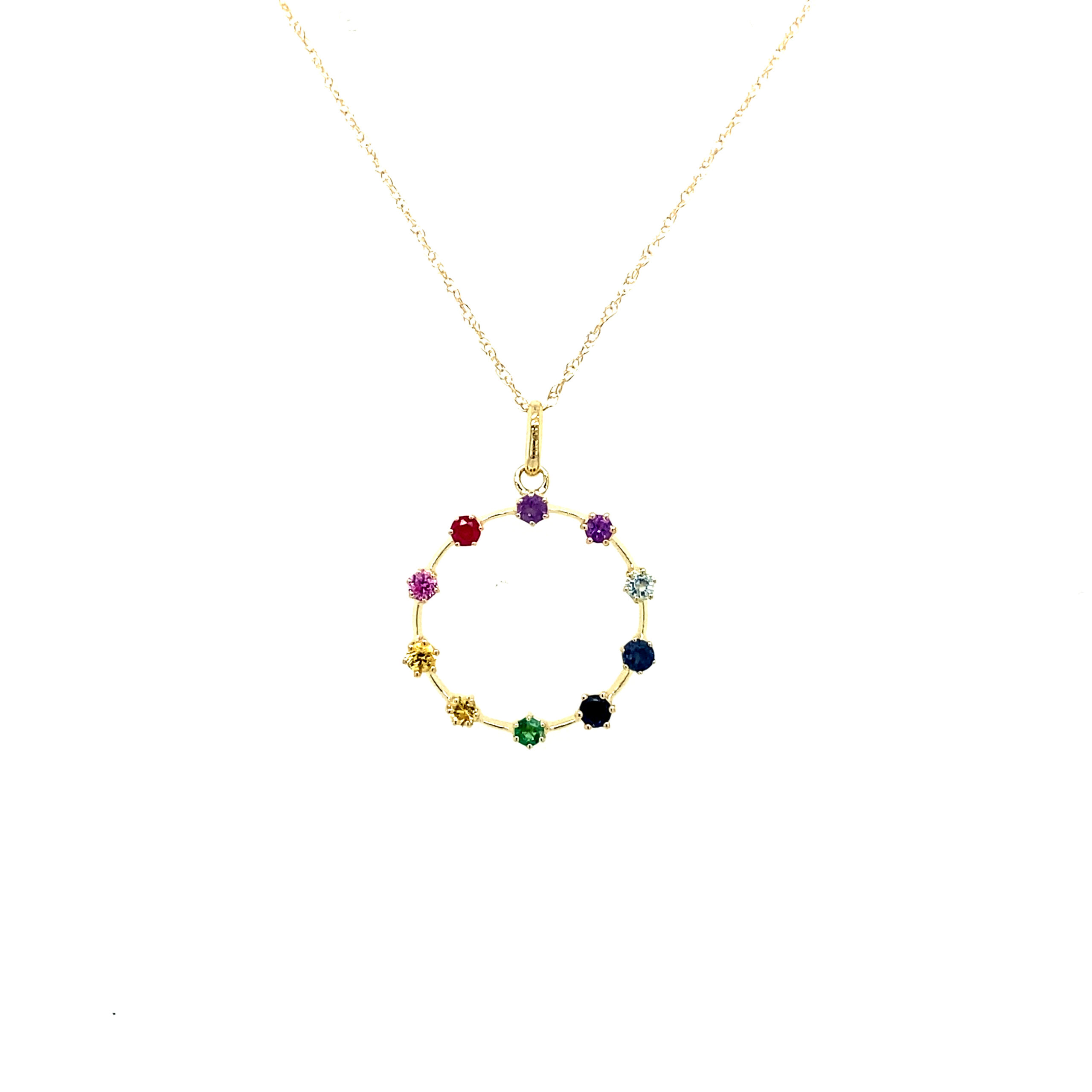 Yellow Gold Multi-Colored Halo Necklace