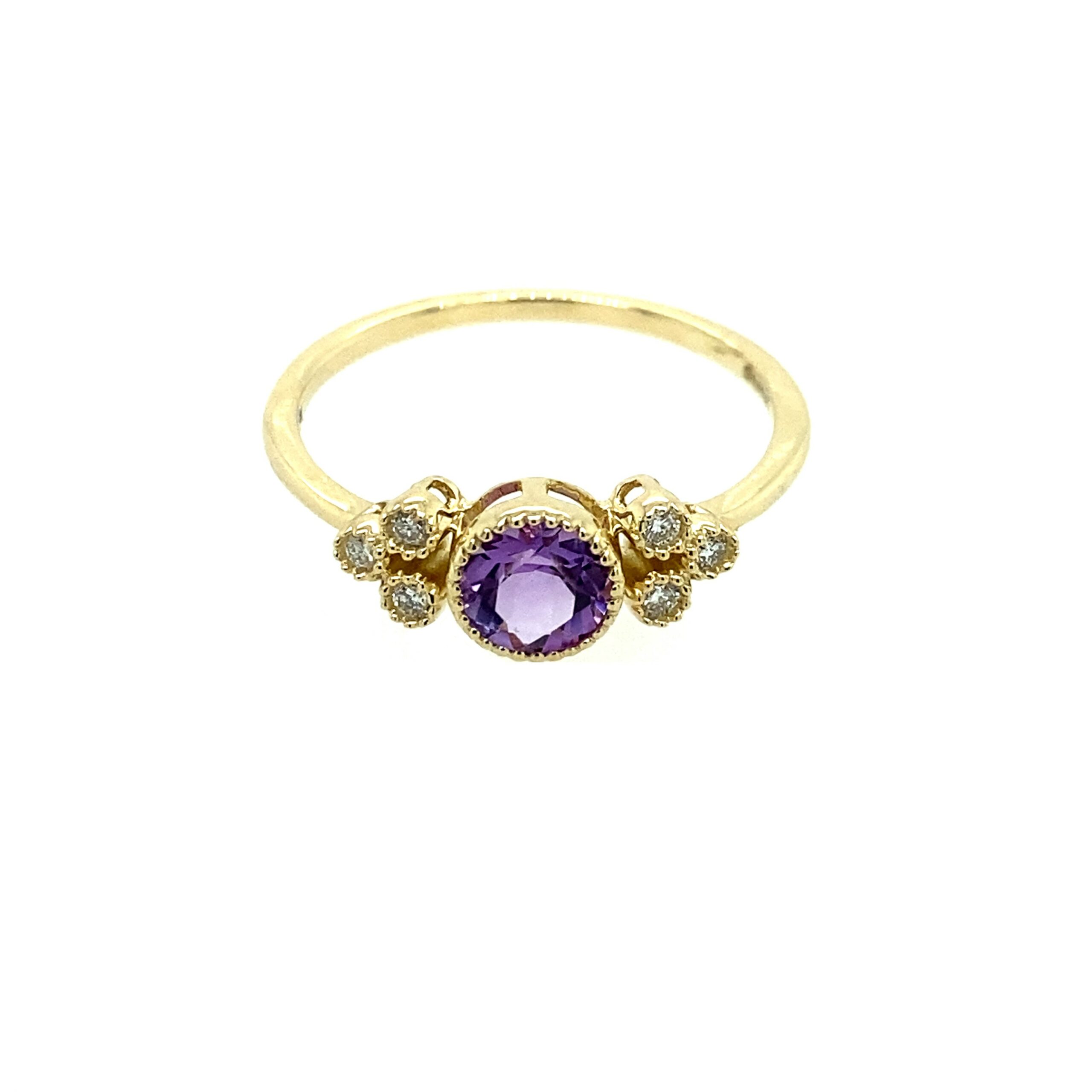 Yellow Gold Amethyst & Diamond Ring