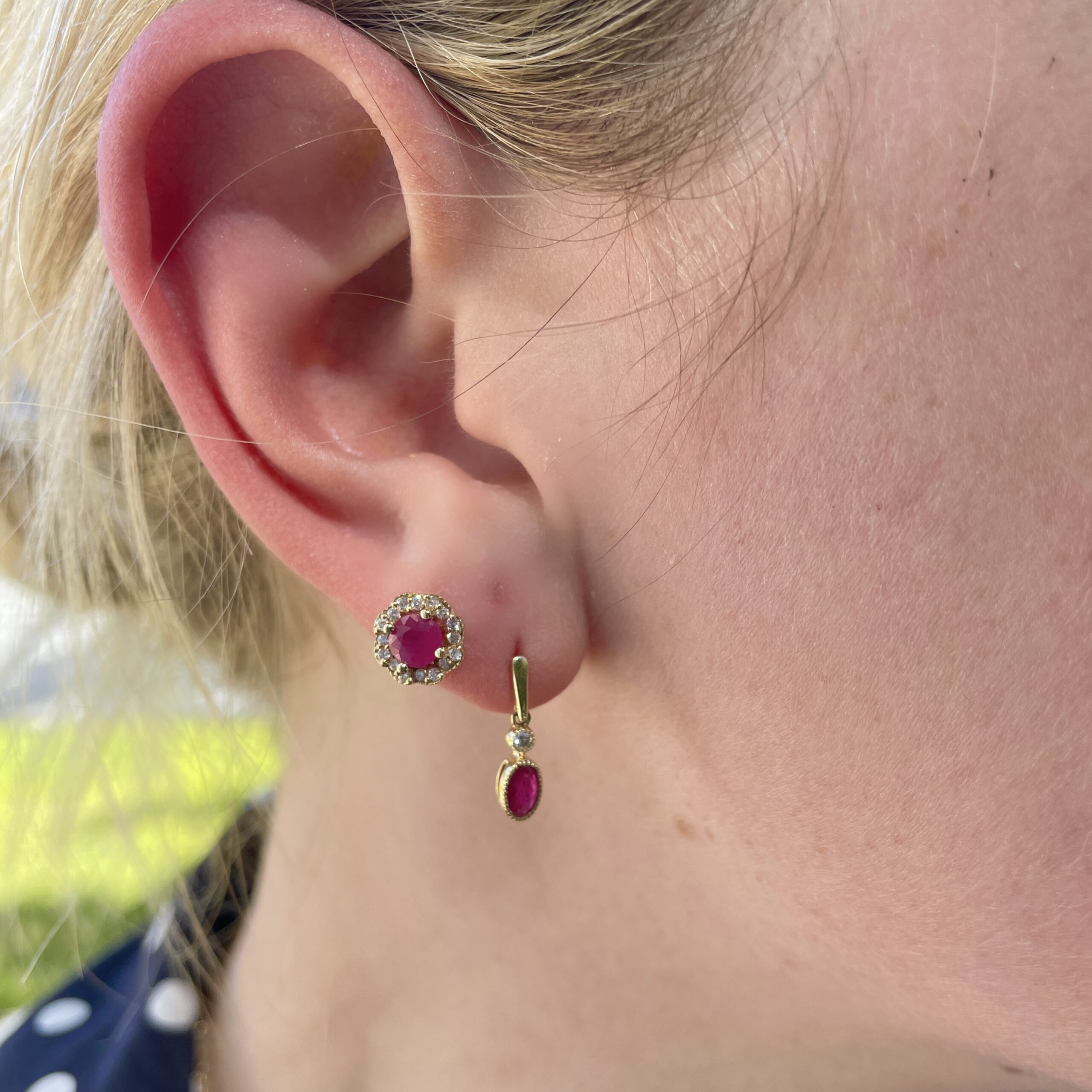 Yellow Gold Ruby Drop Earrings