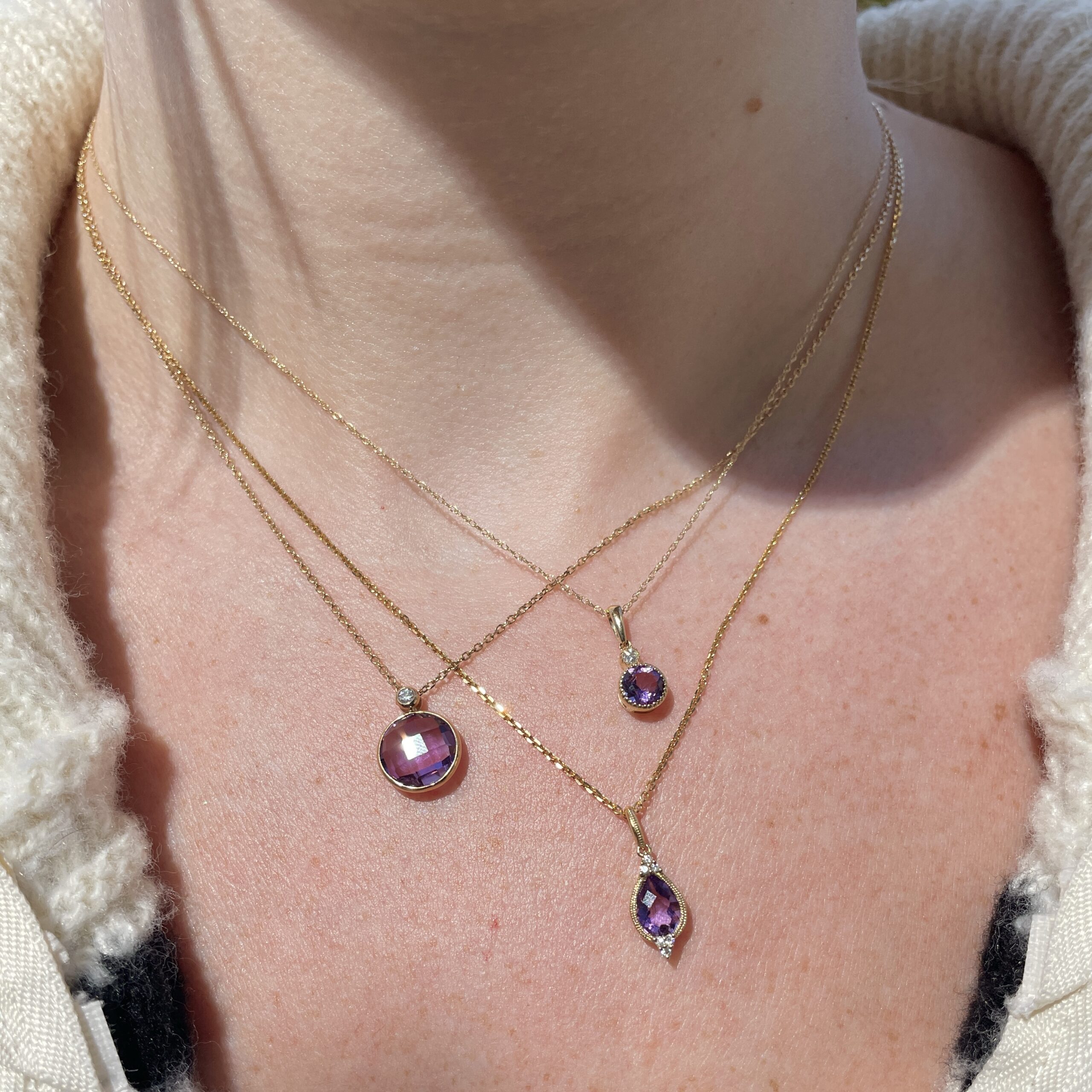 Yellow Gold Round Amethyst Necklace