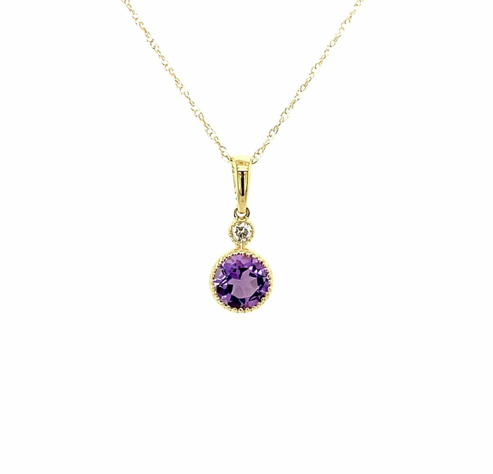 Yellow Gold Round Amethyst Necklace