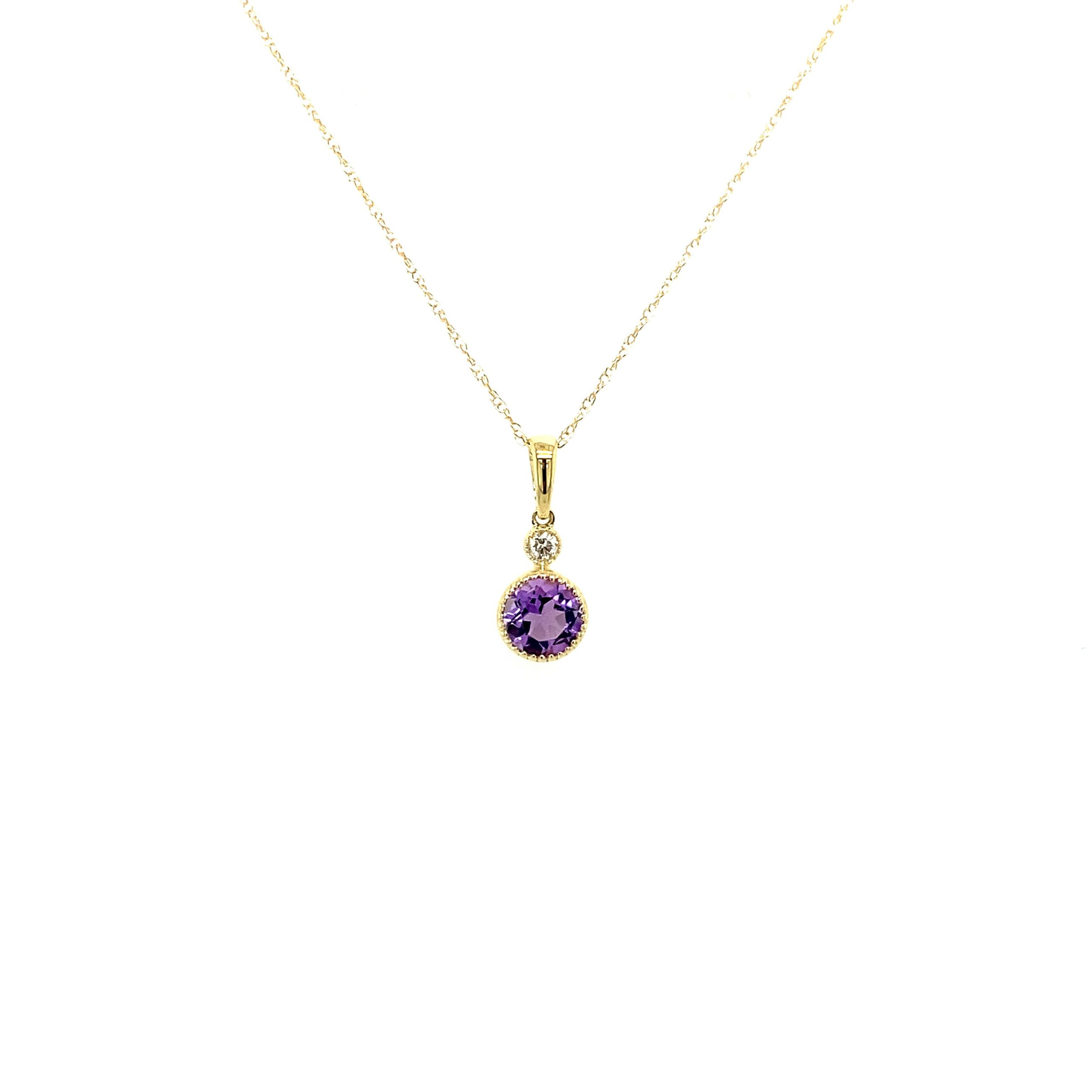 Yellow Gold Round Amethyst Necklace