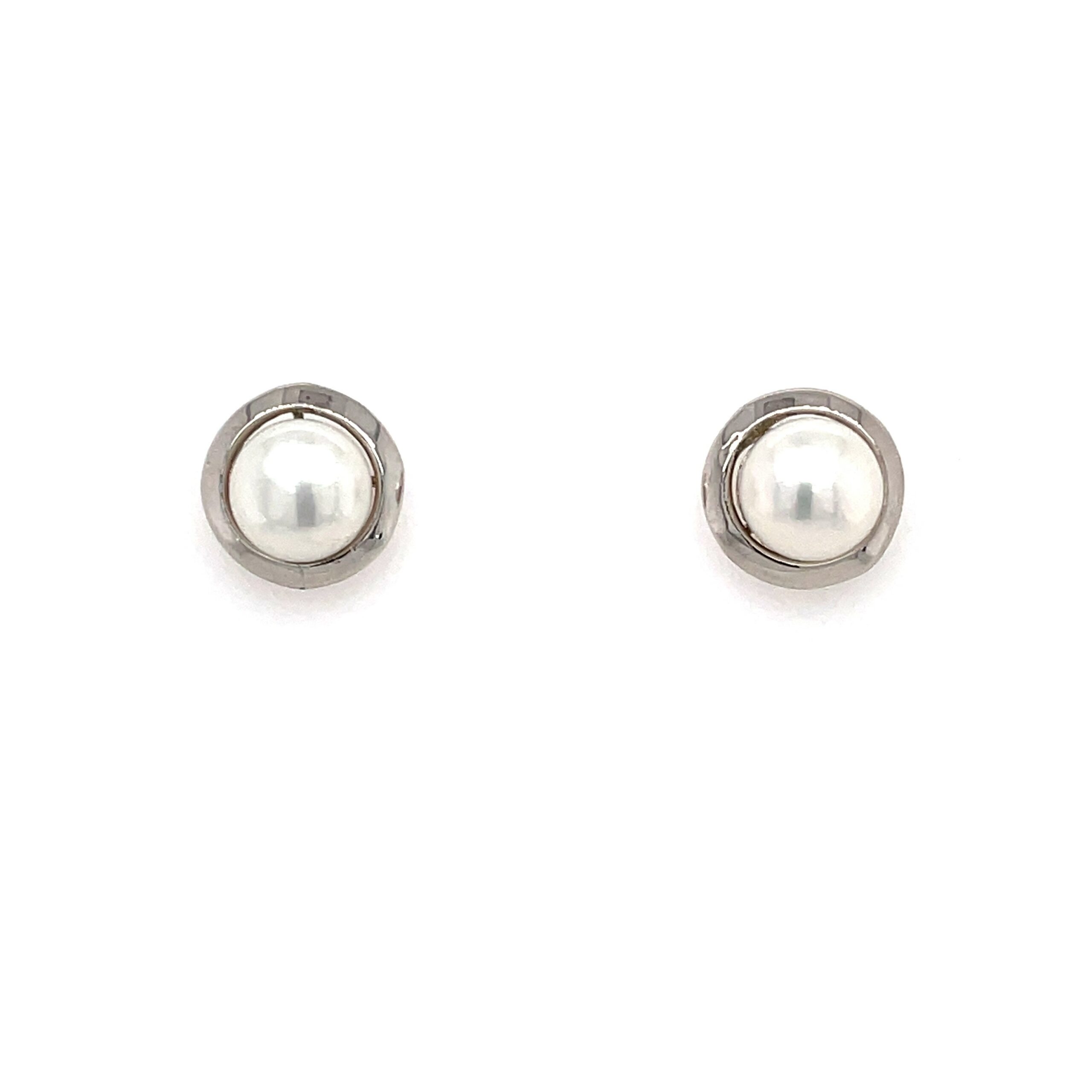 Sterling Silver Halo Pearl Stud Earrings