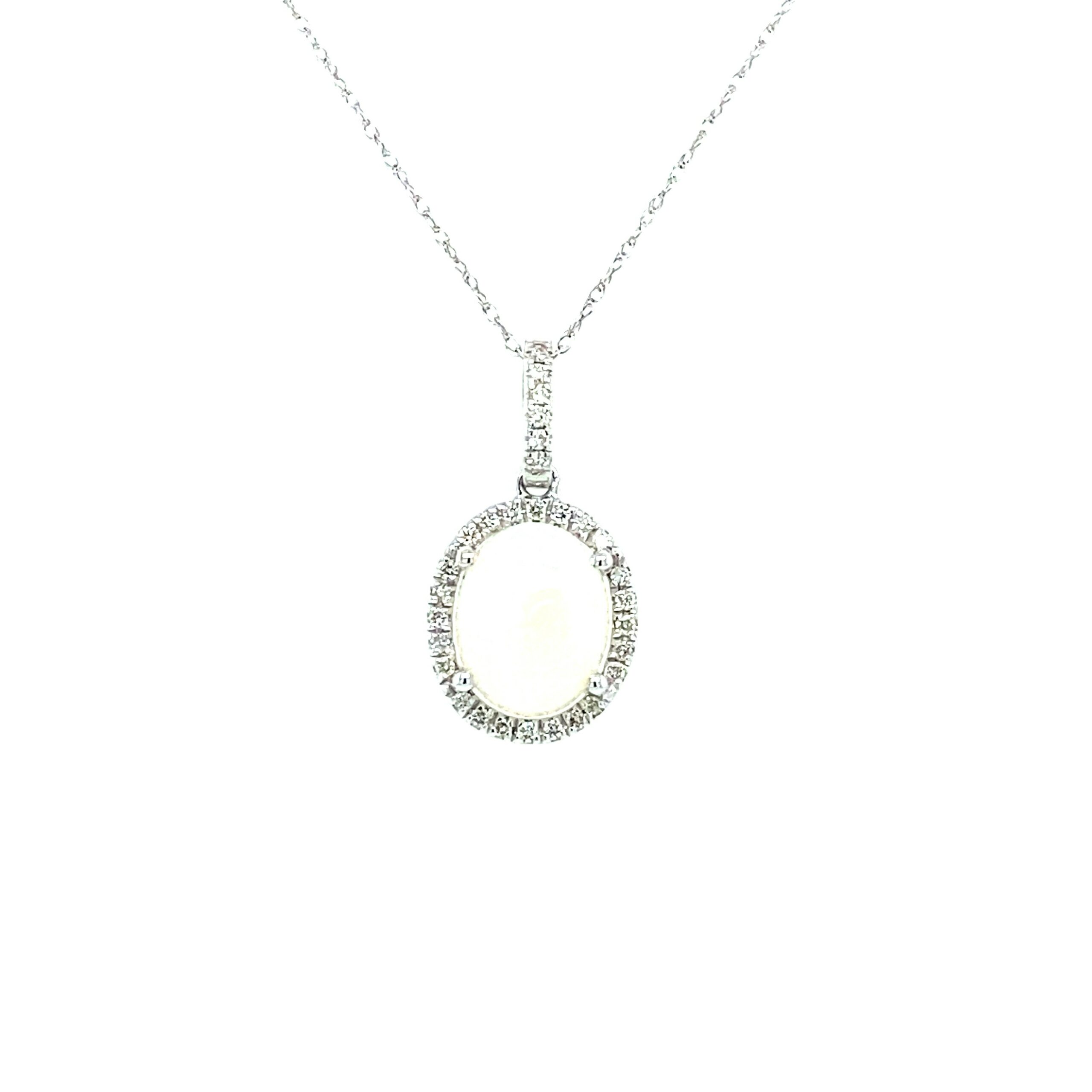 White Gold Oval Opal Necklace