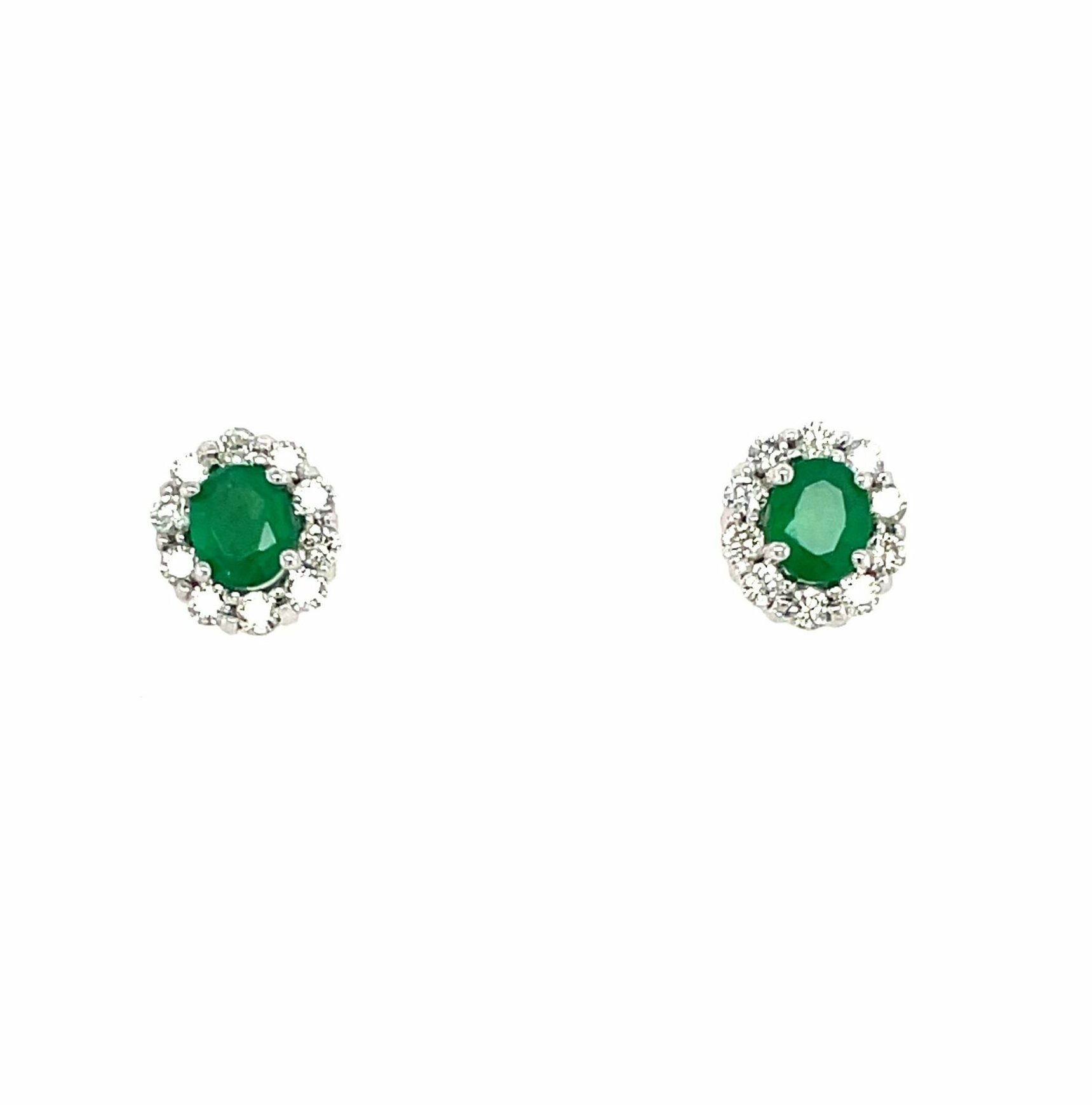 White Gold Emerald Halo Studs