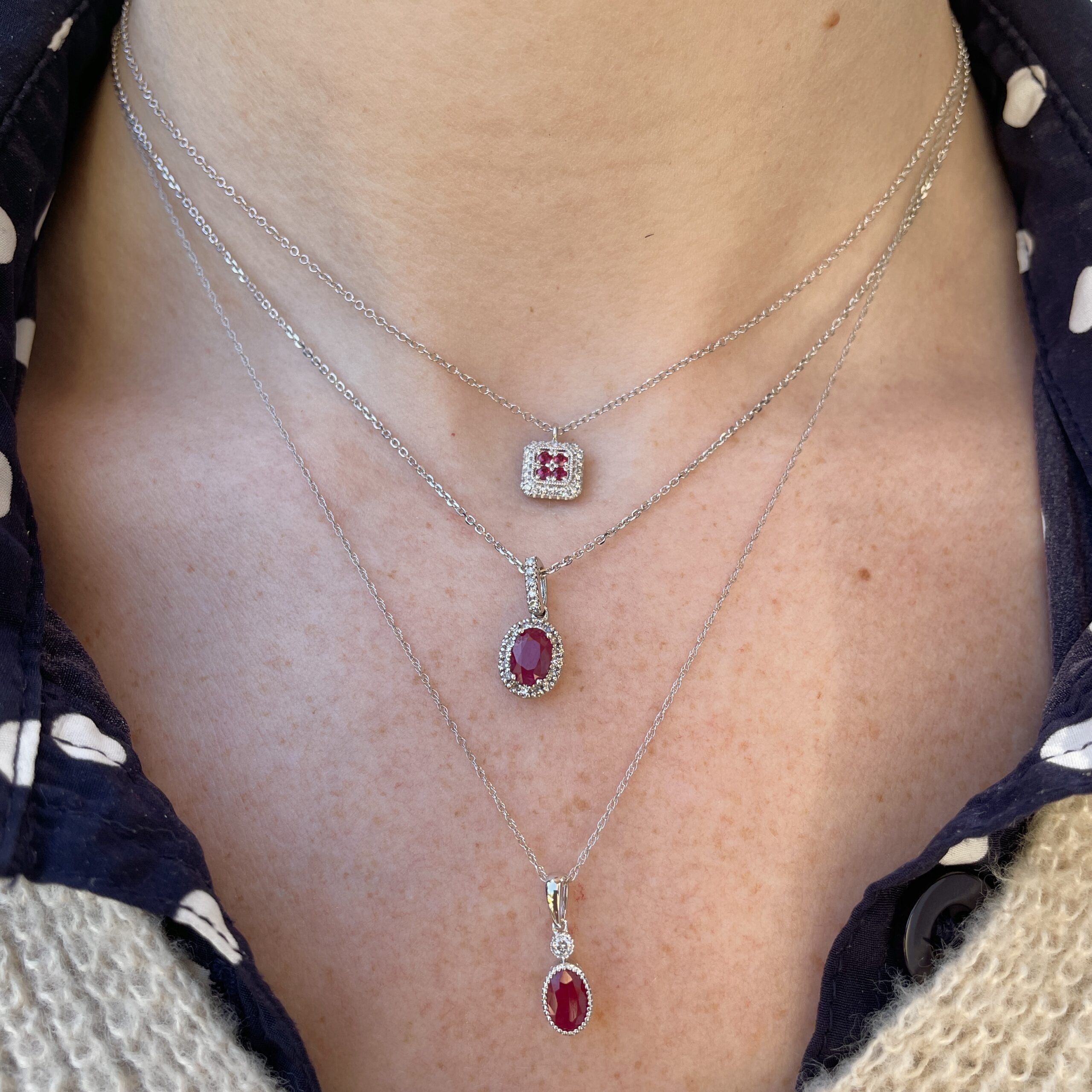 White Gold Oval Ruby Necklace