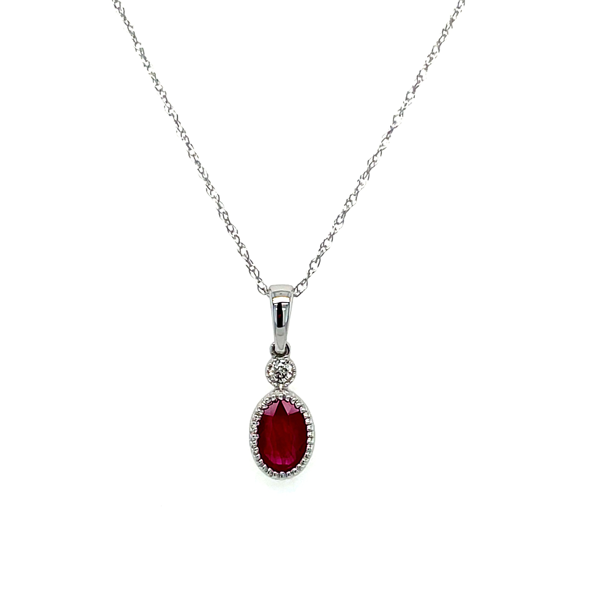 White Gold Oval Ruby Necklace with Diamond