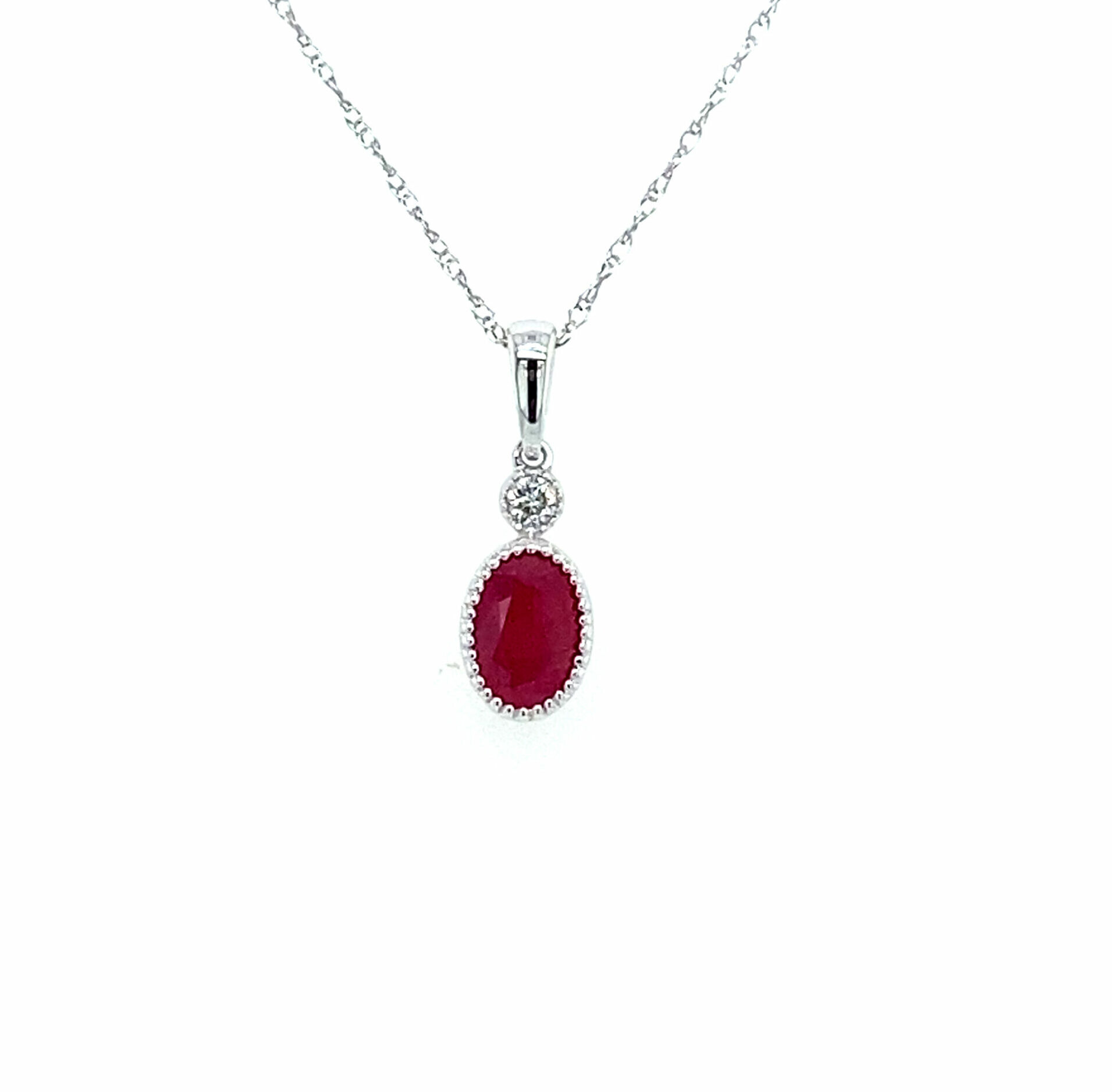 White Gold Oval Ruby Necklace