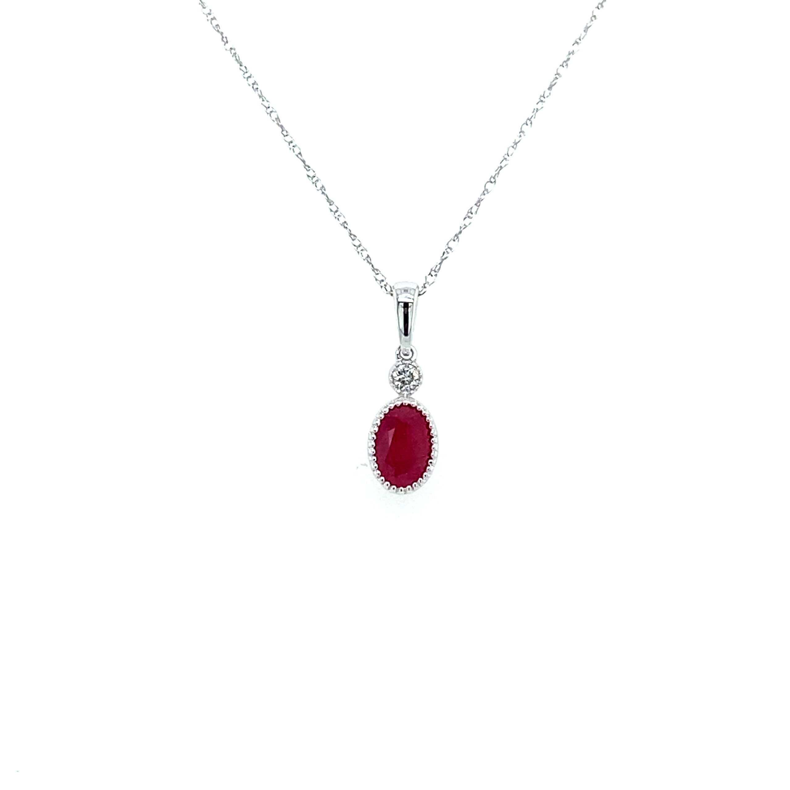 White Gold Oval Ruby Necklace