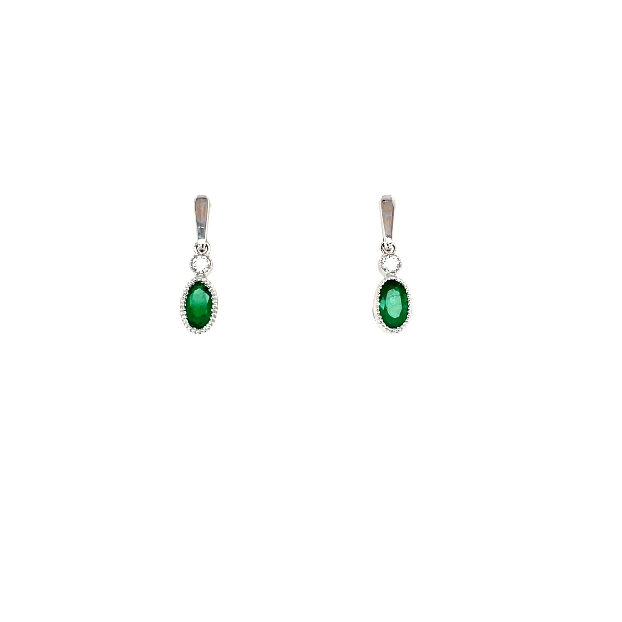 White Gold Emerald Drop Earrings
