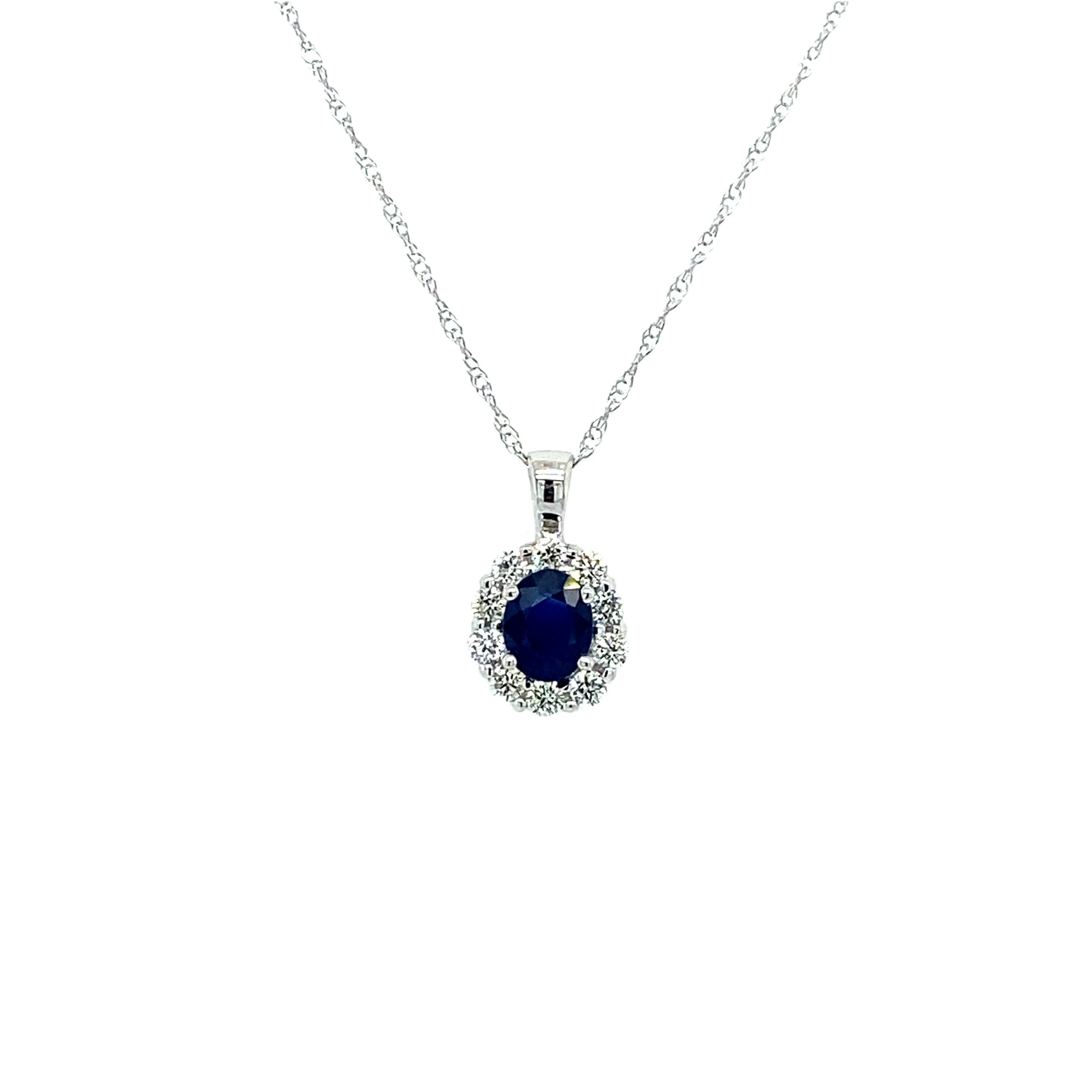 White Gold Oval Sapphire Necklace