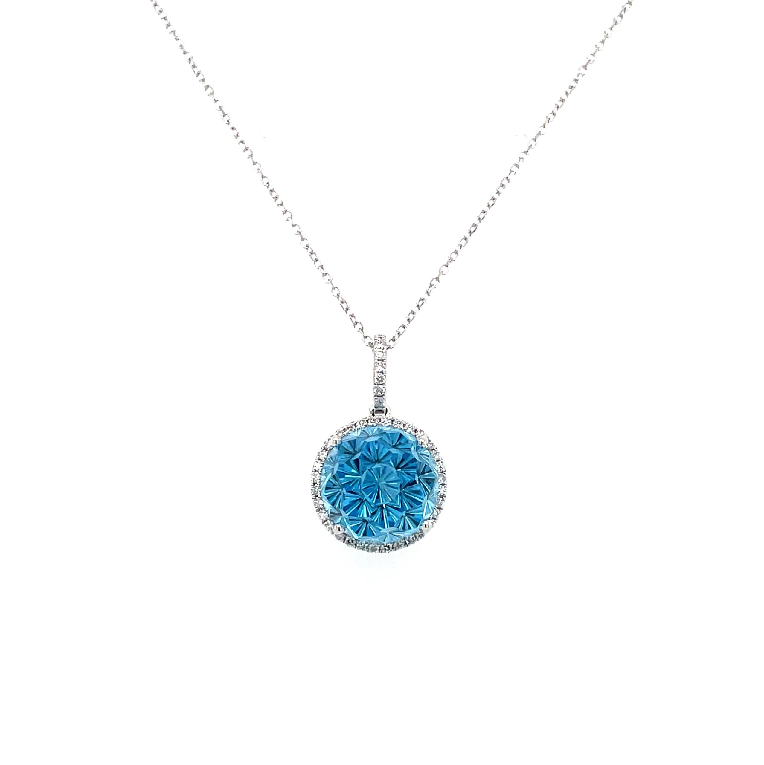 White Gold Daisy Cut Blue Topaz Necklace