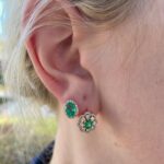 Yellow Gold Emerald Halo Stud Earrings