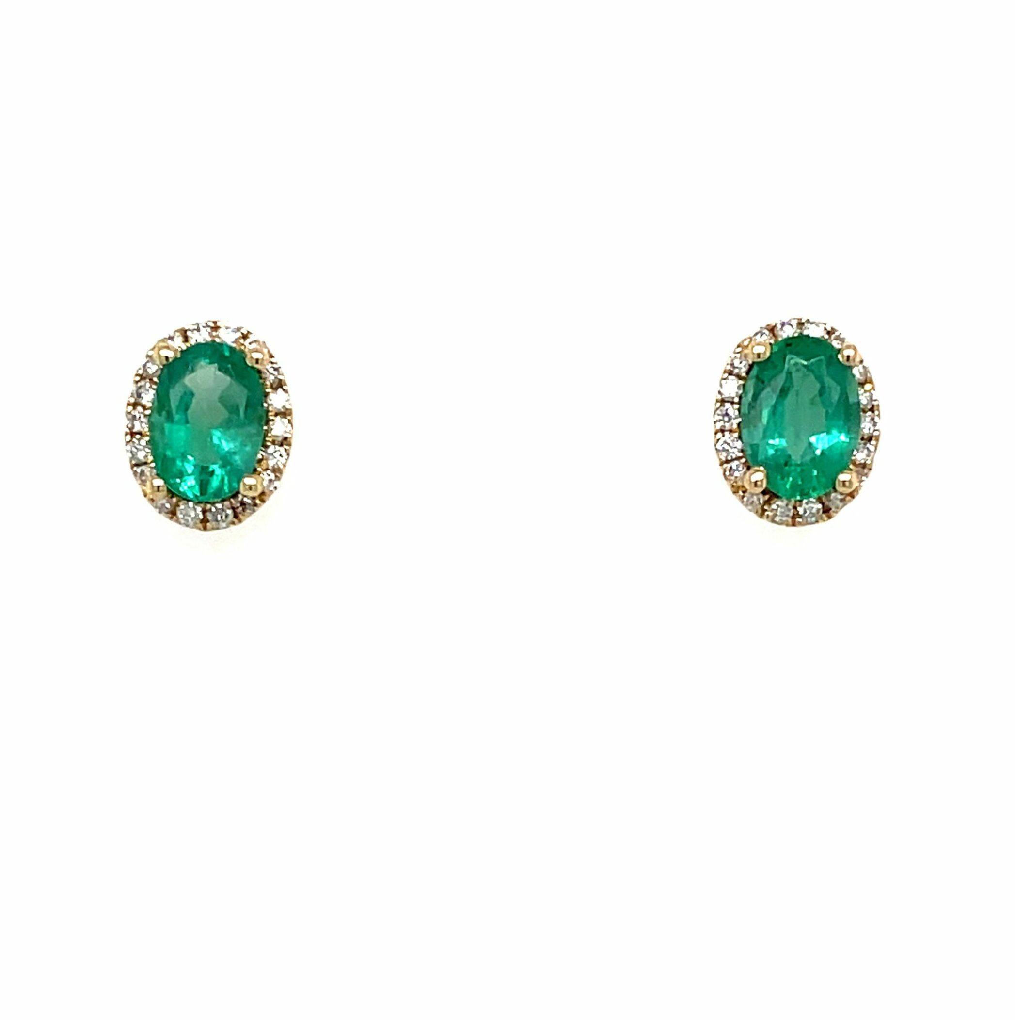 Yellow Gold Emerald Halo Stud Earrings