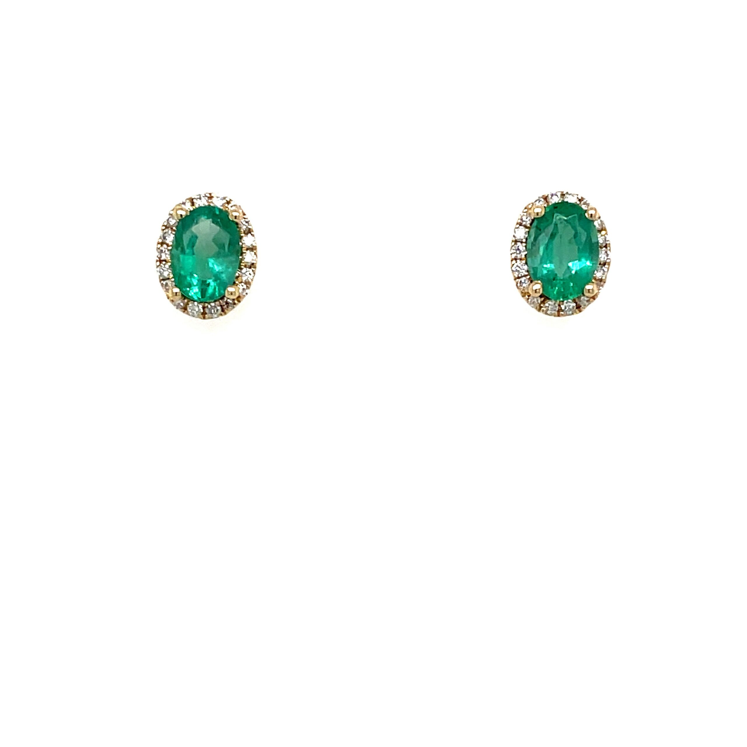 Yellow Gold Emerald Halo Stud Earrings