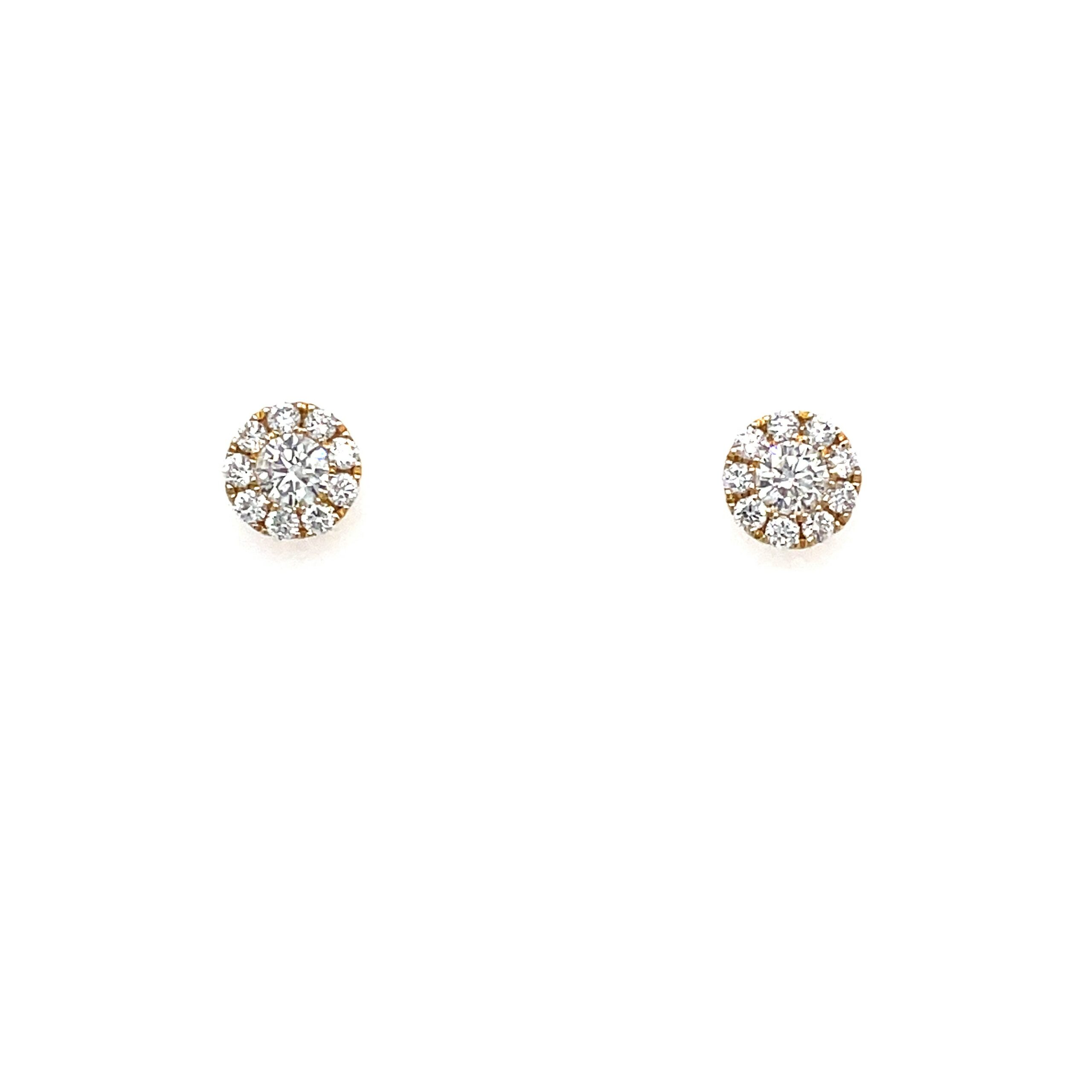 Yellow Gold Diamond Halo Stud Earrings