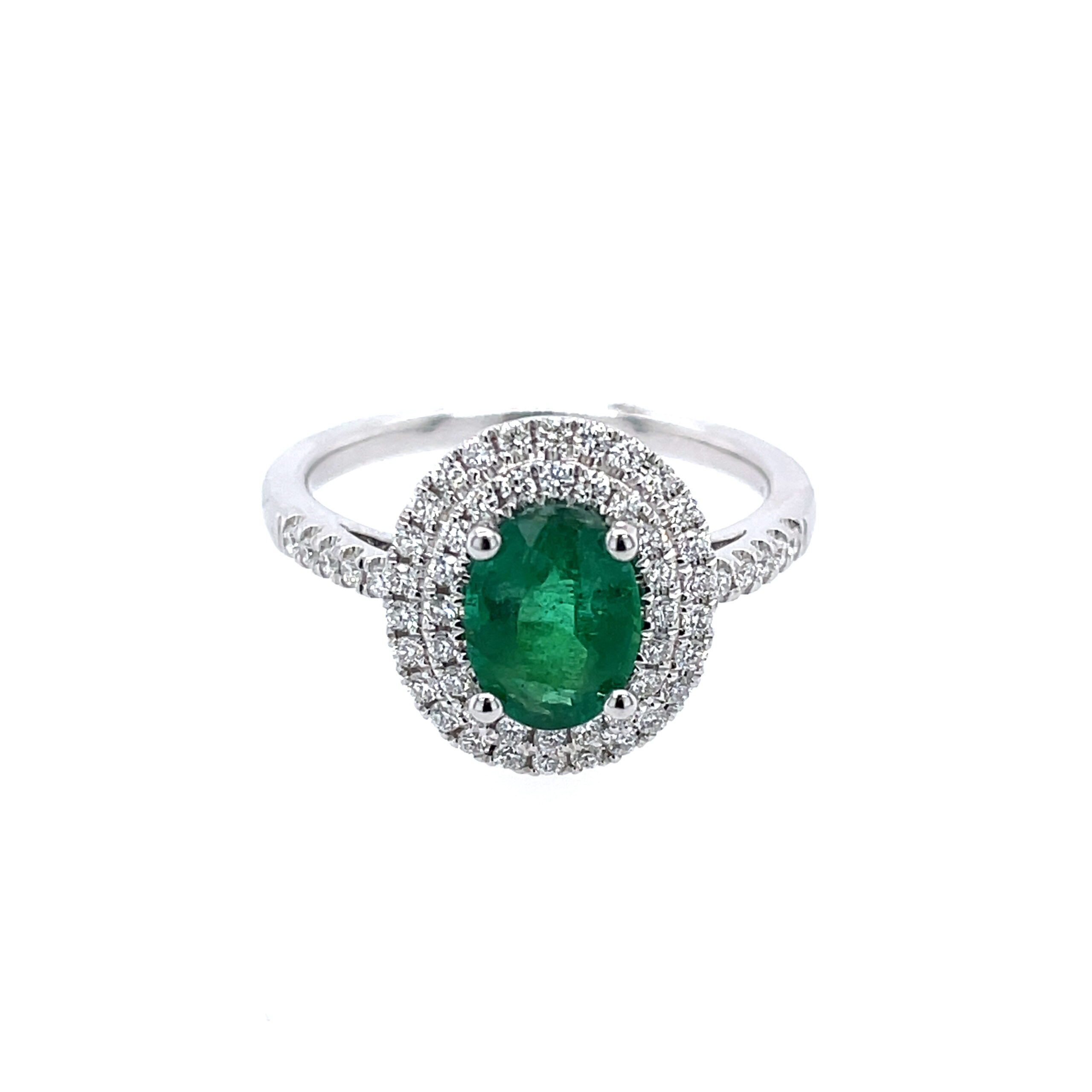 White Gold Double Halo Emerald Ring
