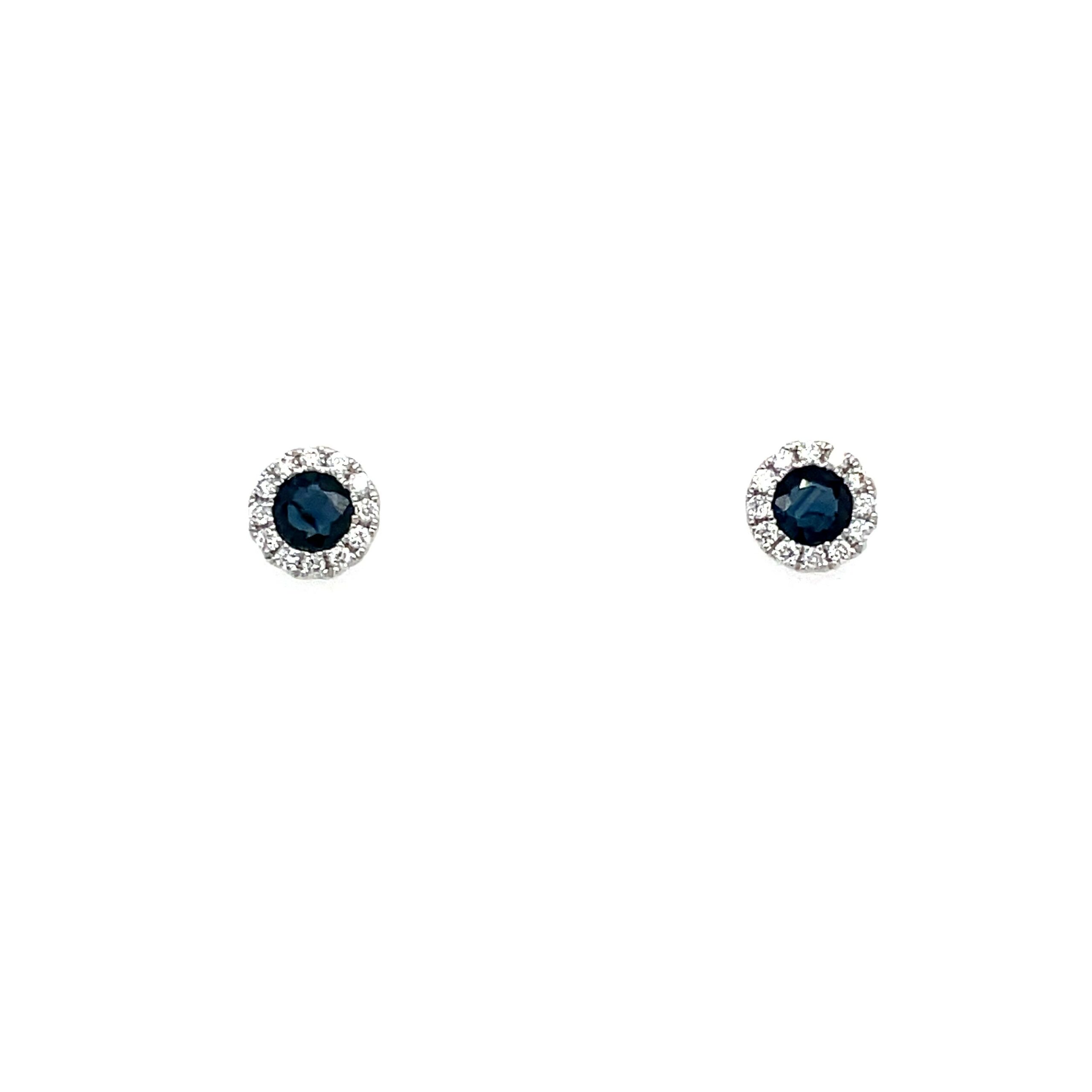 White Gold Sapphire Halo Stud Earrings